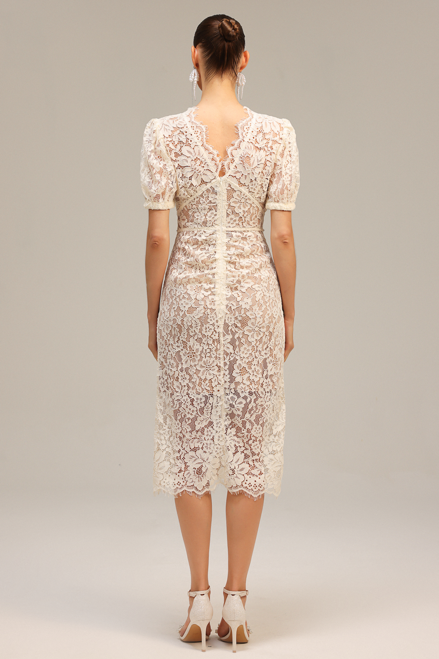 Modan V-Neck Short Sleeve Lace Maxi Dress