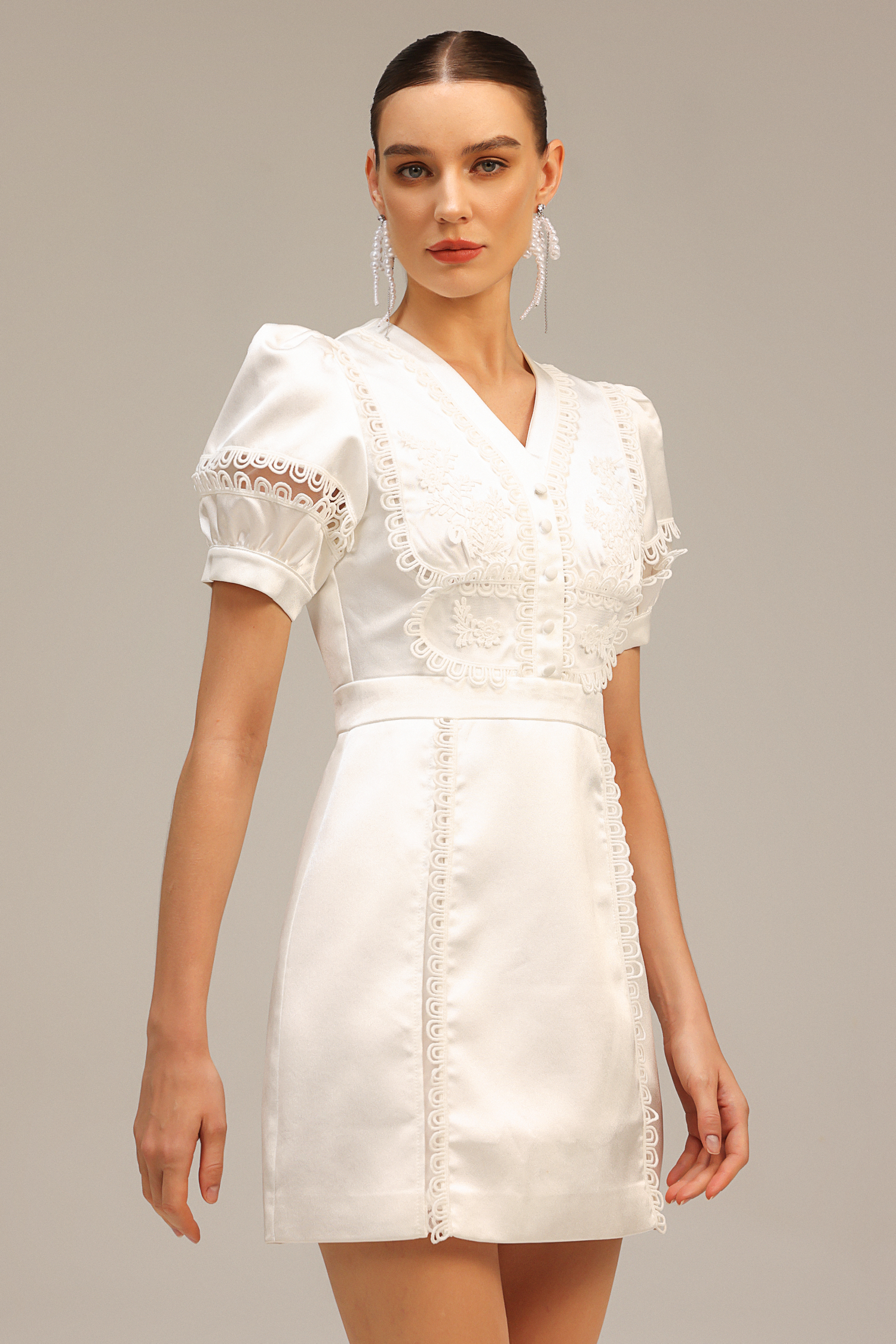 Edwina V-Neck Puff Sleeves Mini Dress