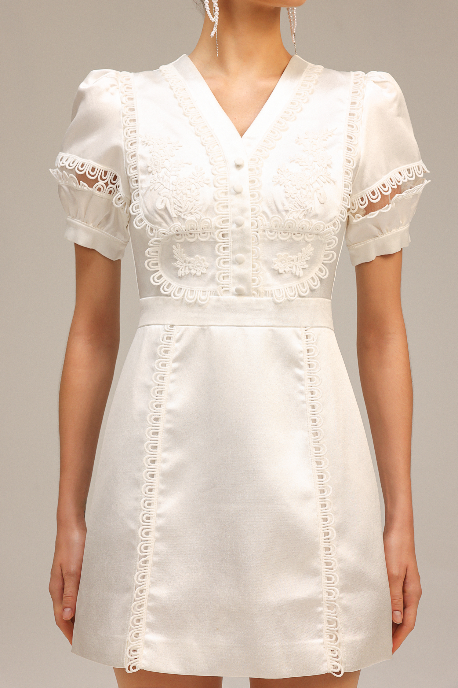 Edwina V-Neck Puff Sleeves Mini Dress