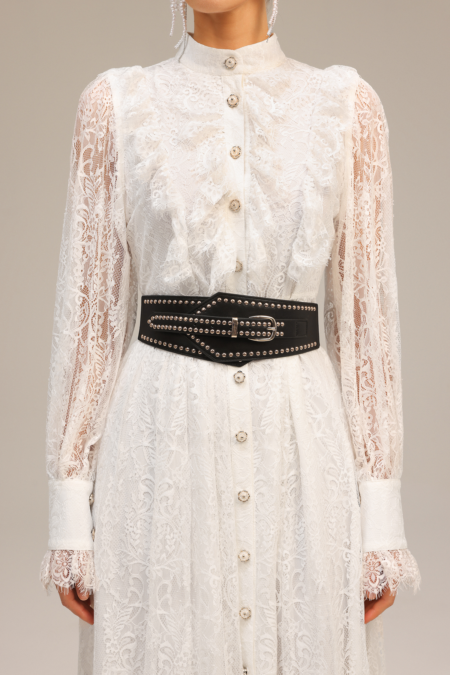 Emilia Long Sleeves Folds Lace Midi Dress