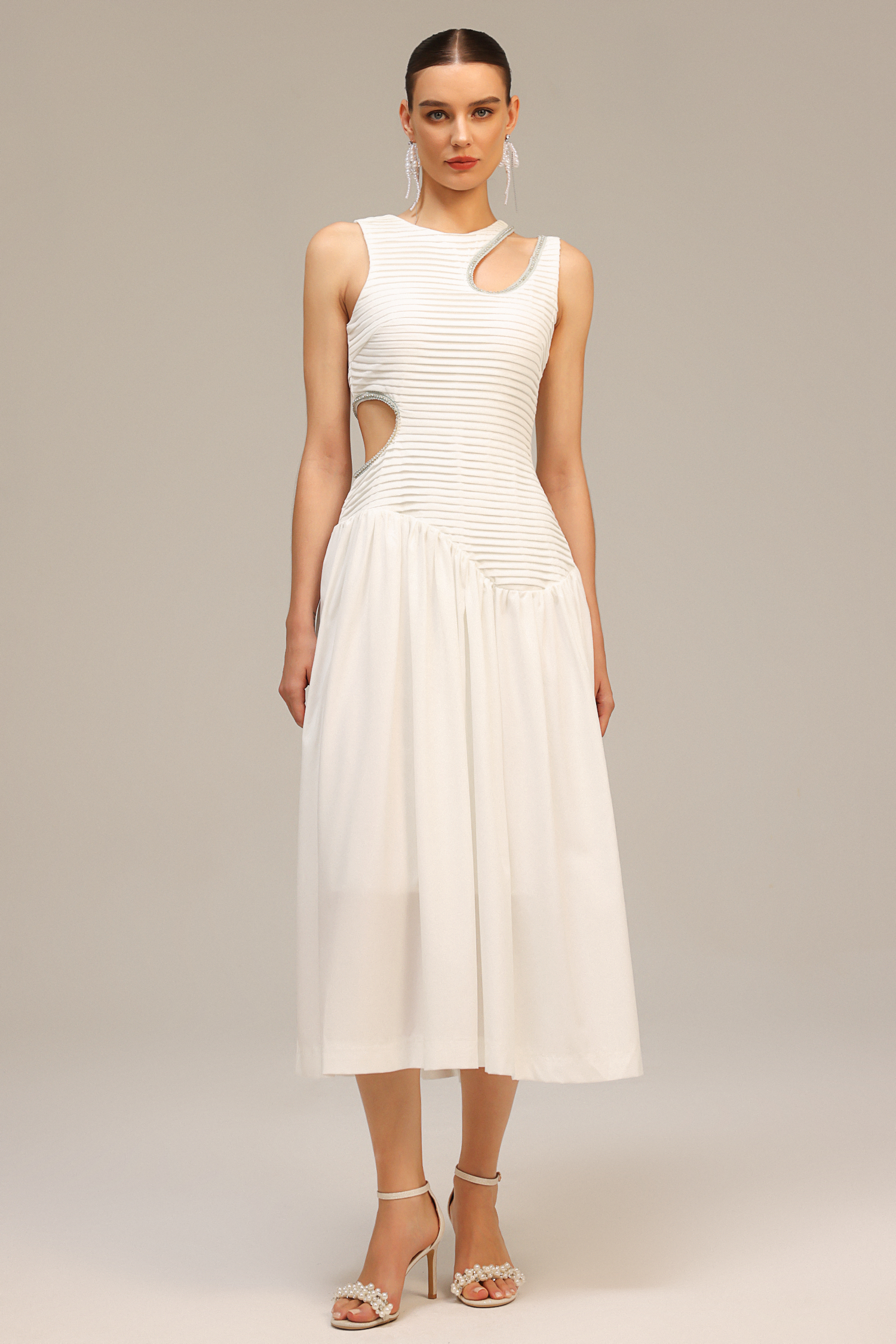 Lalida Hollow Out Folds Midi Dress