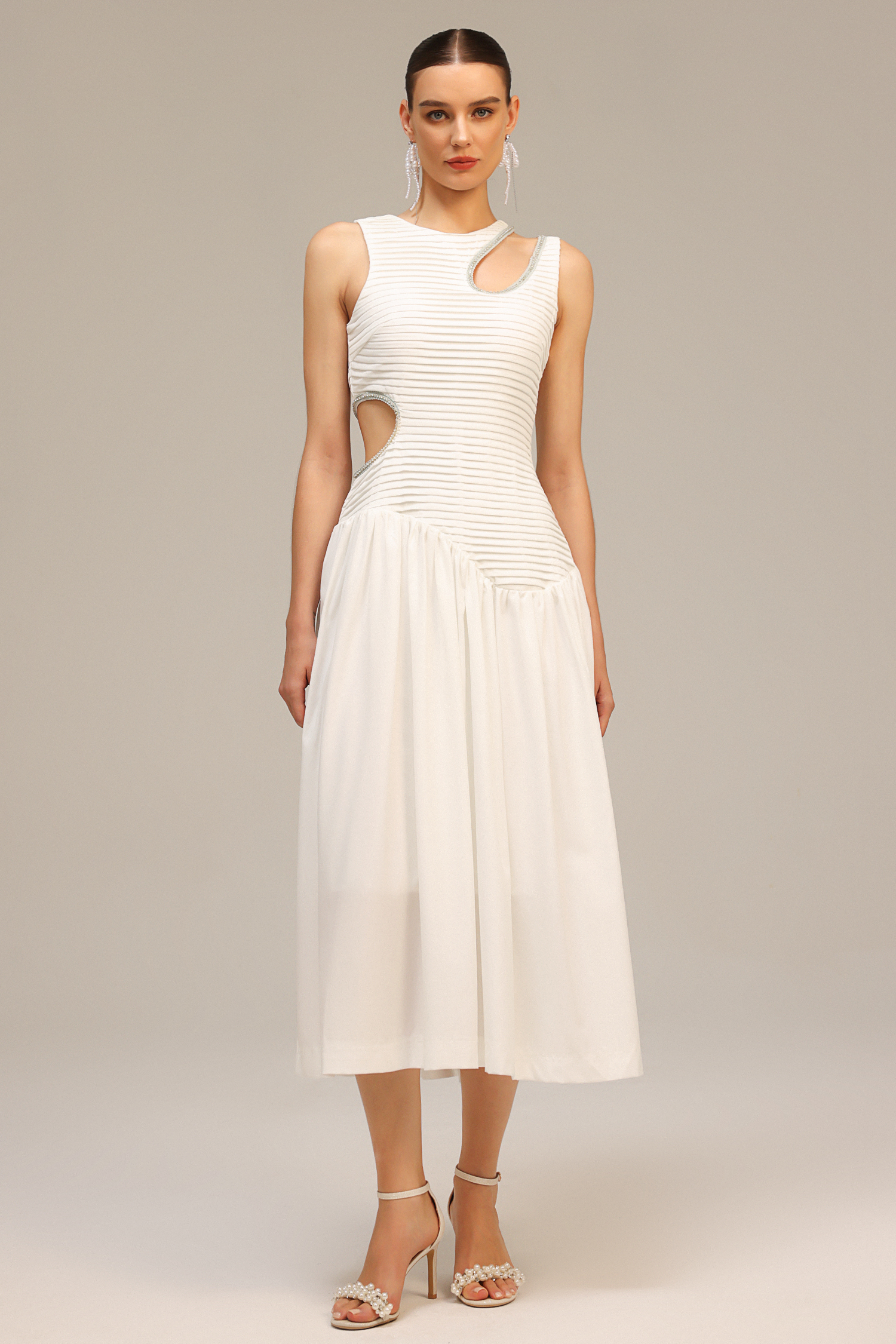 Lalida Hollow Out Folds Midi Dress