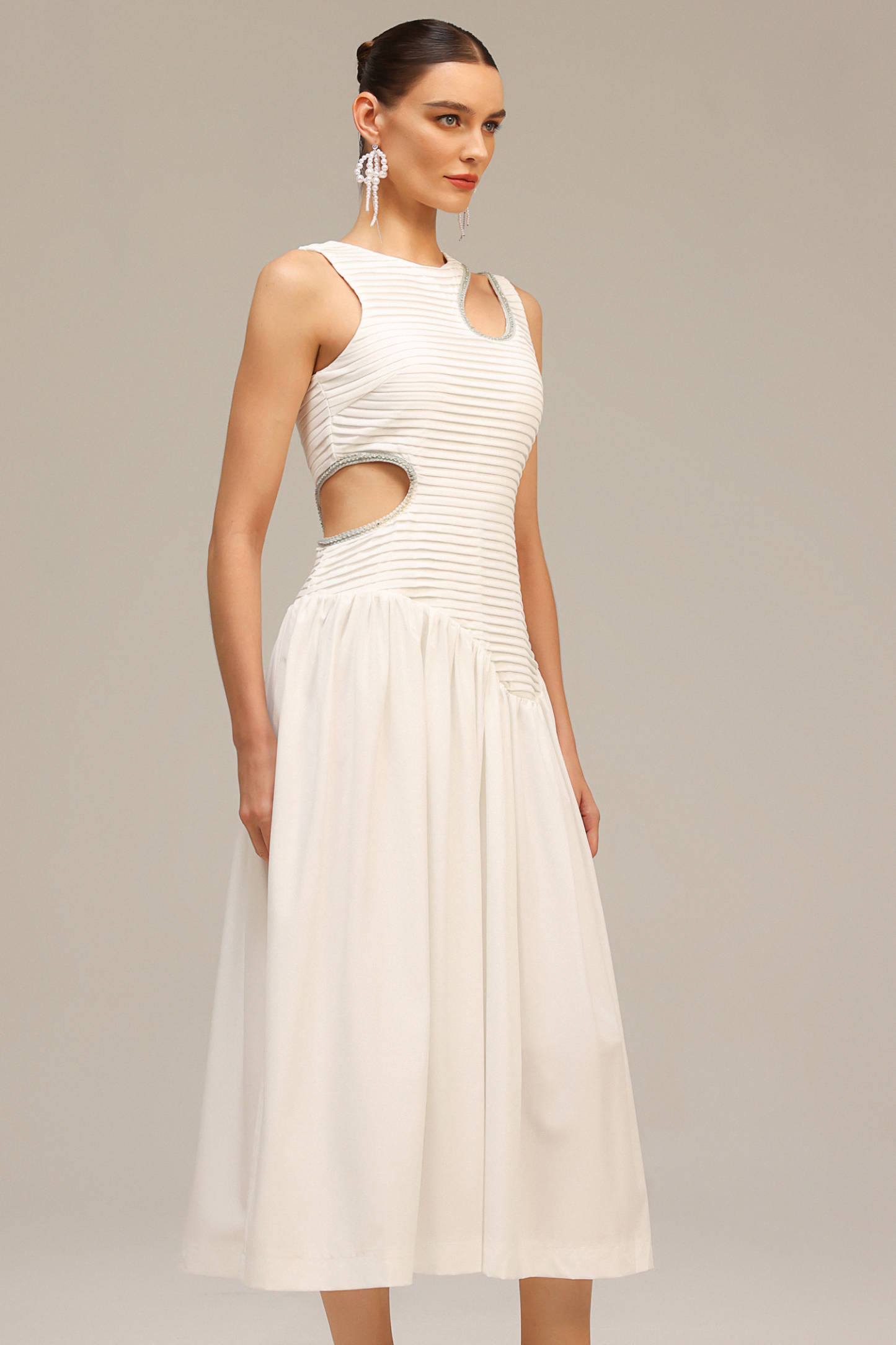 Lalida Hollow Out Folds Midi Dress