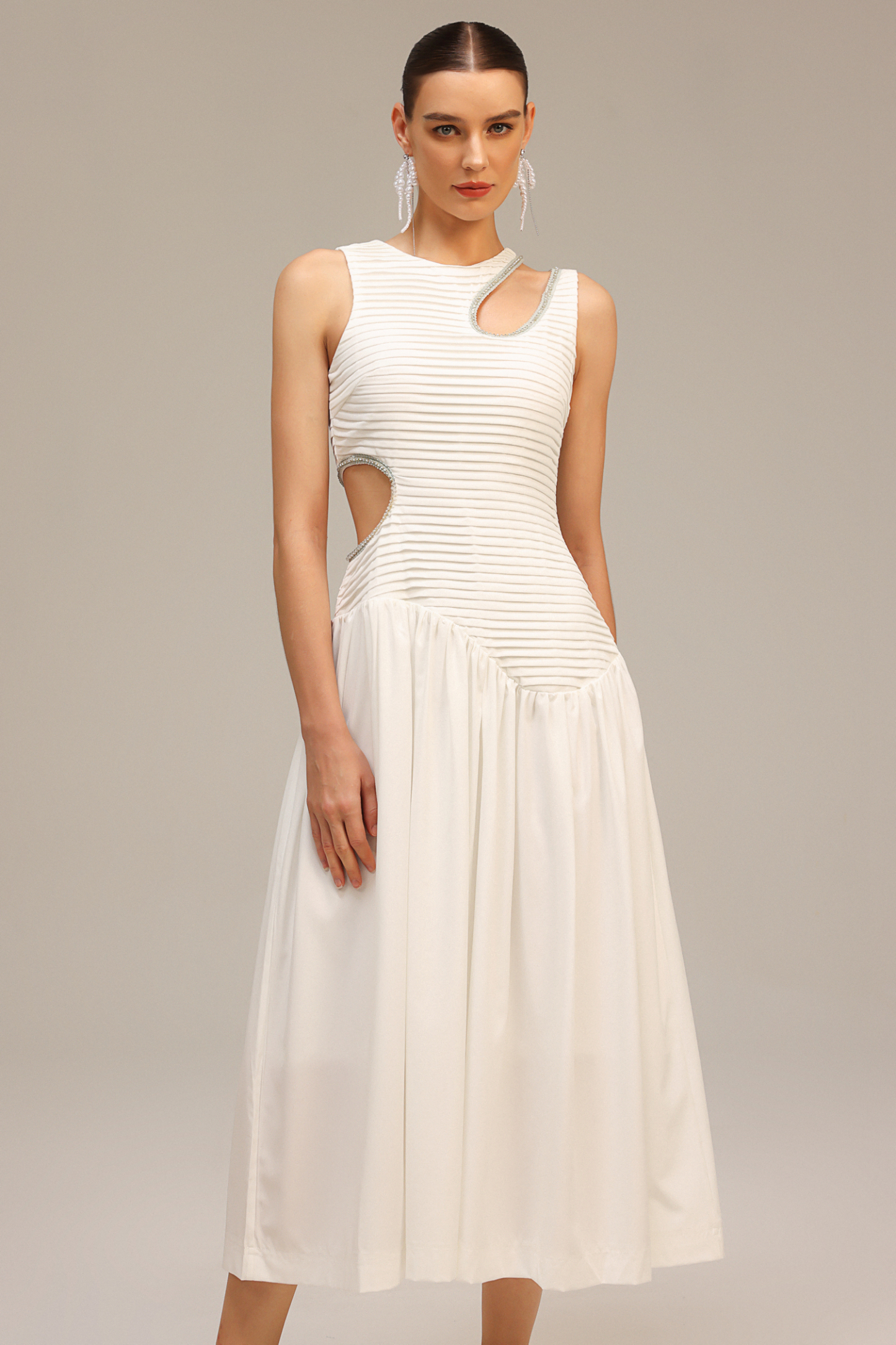 Lalida Hollow Out Folds Midi Dress