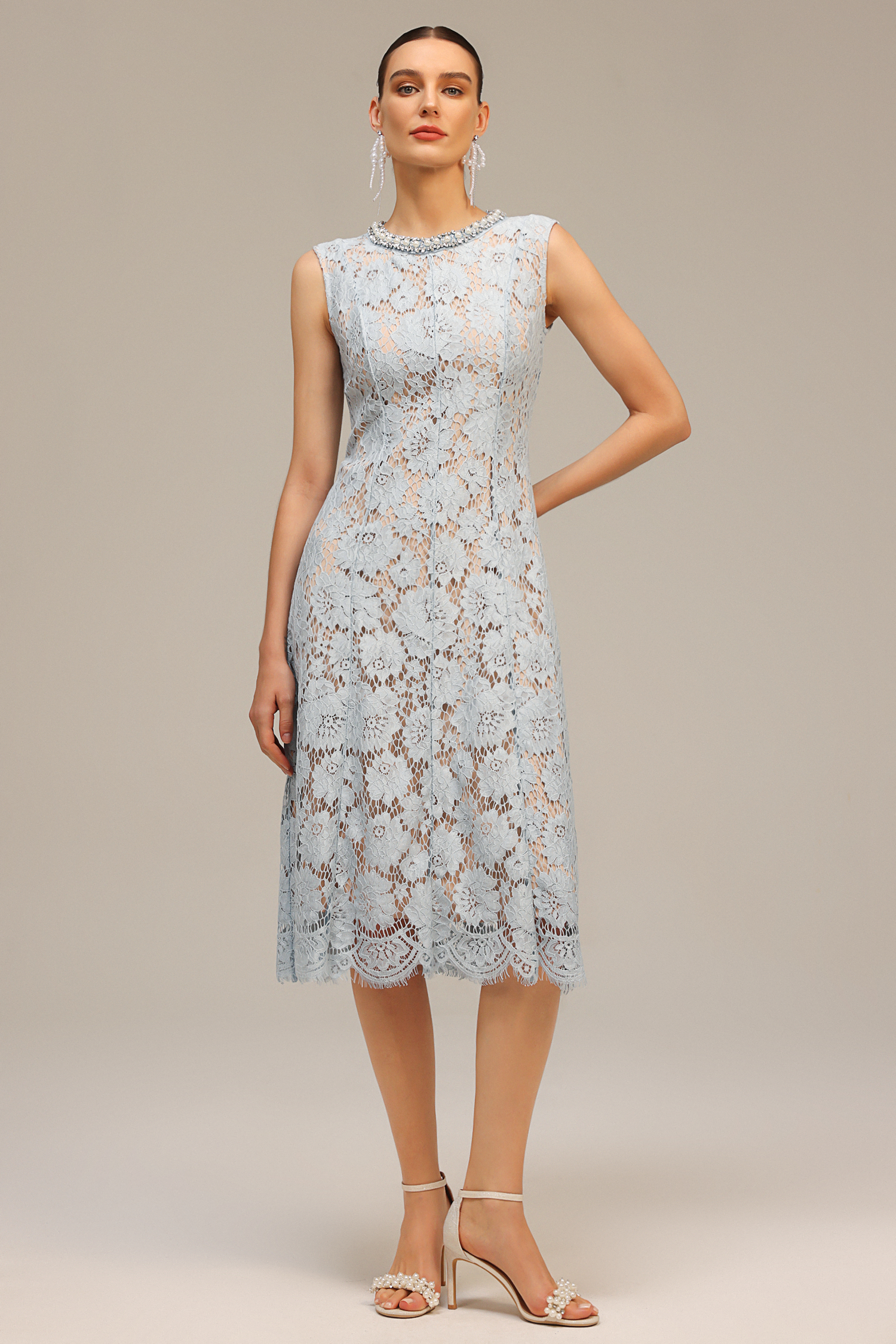 Liaco Sleeveless Diamond Pearl Midi Dress