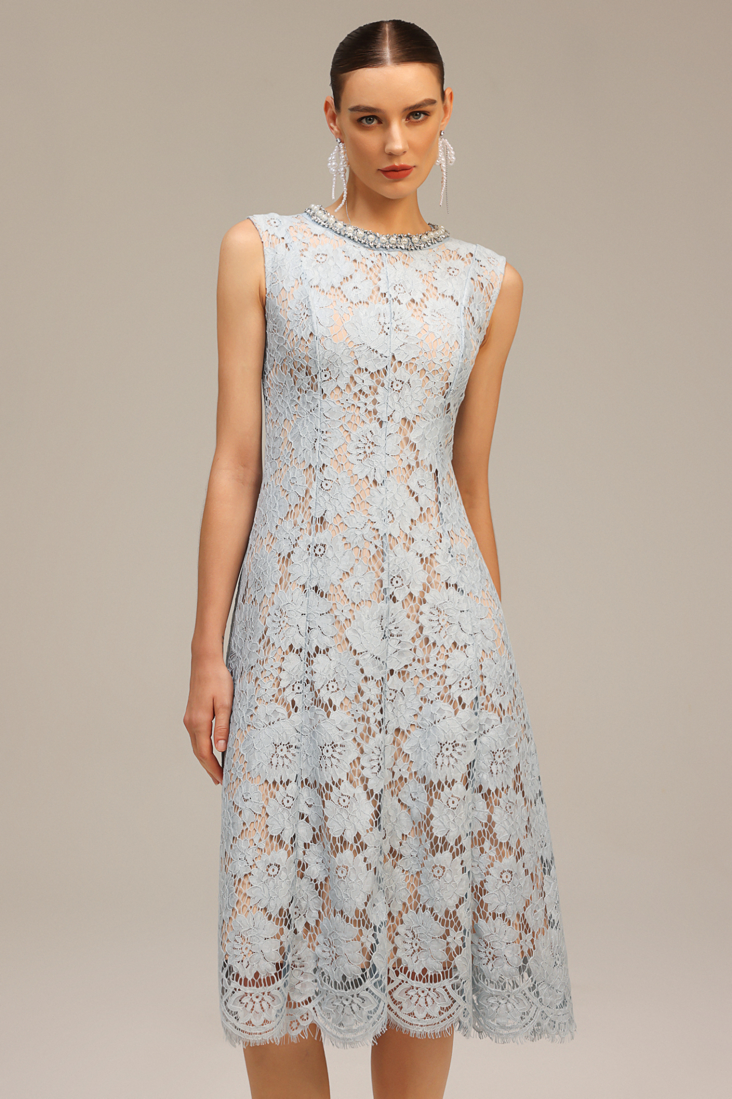 Liaco Sleeveless Diamond Pearl Midi Dress