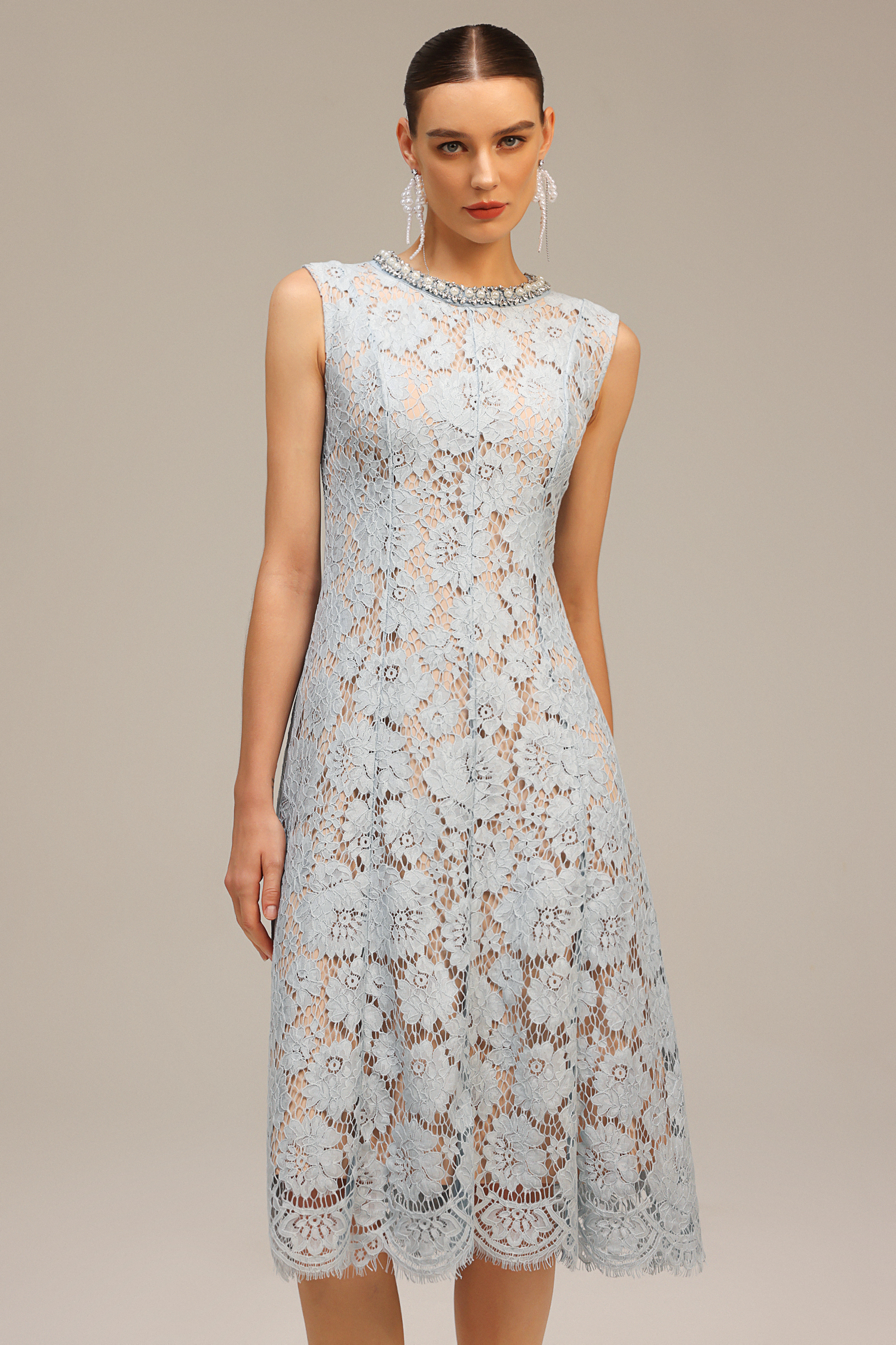 Liaco Sleeveless Diamond Pearl Midi Dress