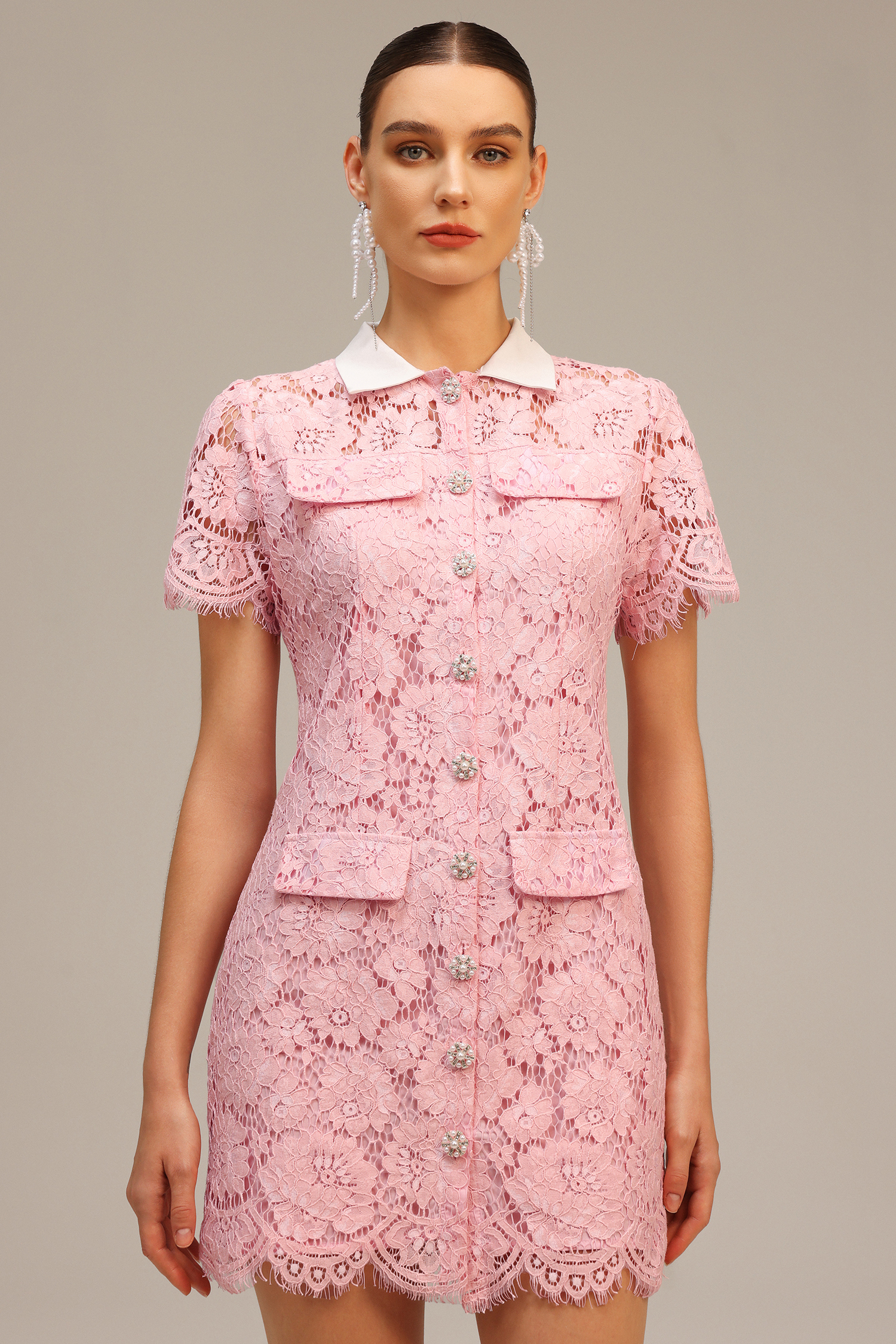 Sophiess Lapel Lace Mini Dress