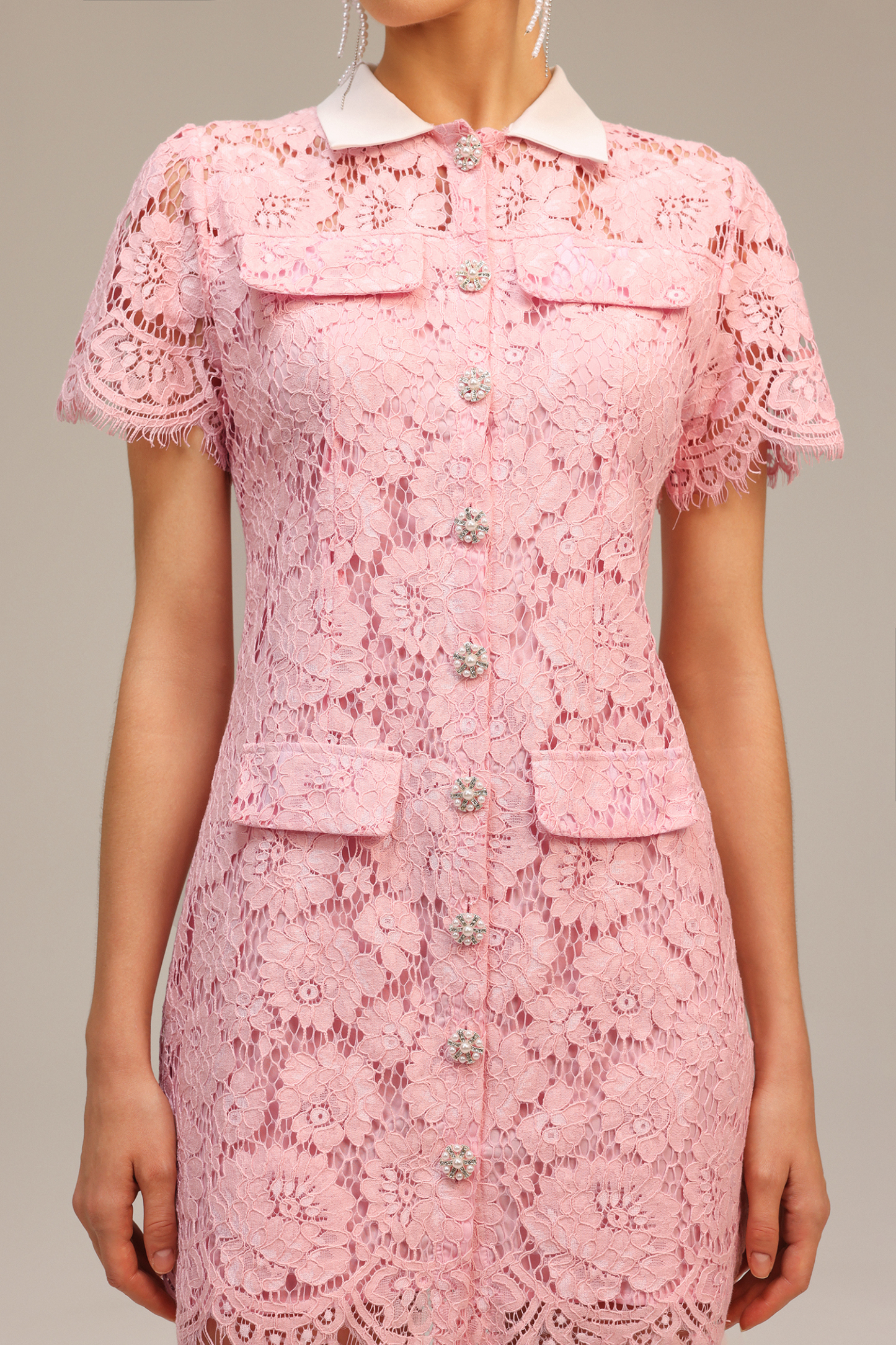 Sophiess Lapel Lace Mini Dress
