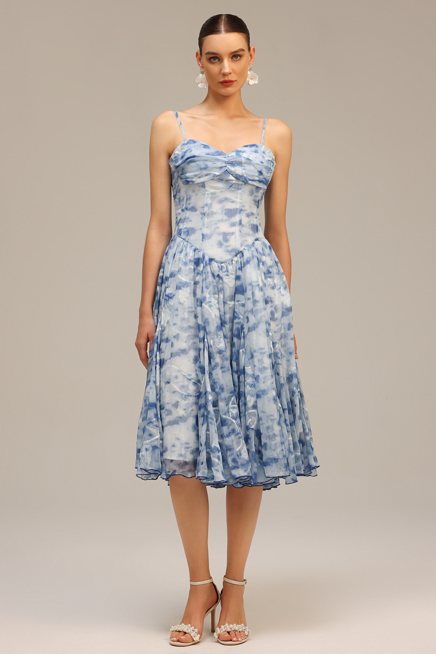 Lesa Halter Floral Printed Midi Dress