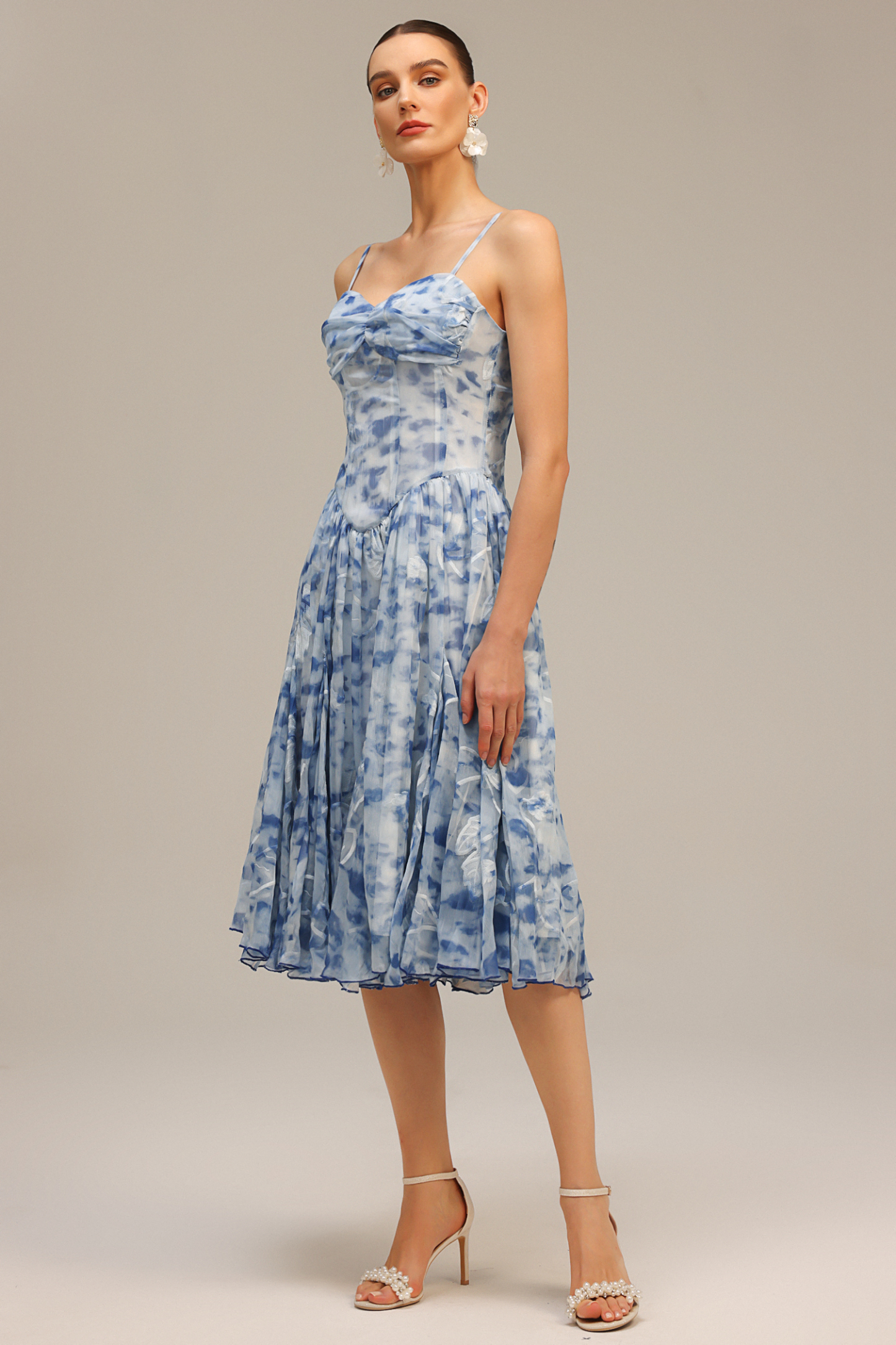 Lesa Halter Floral Printed Midi Dress