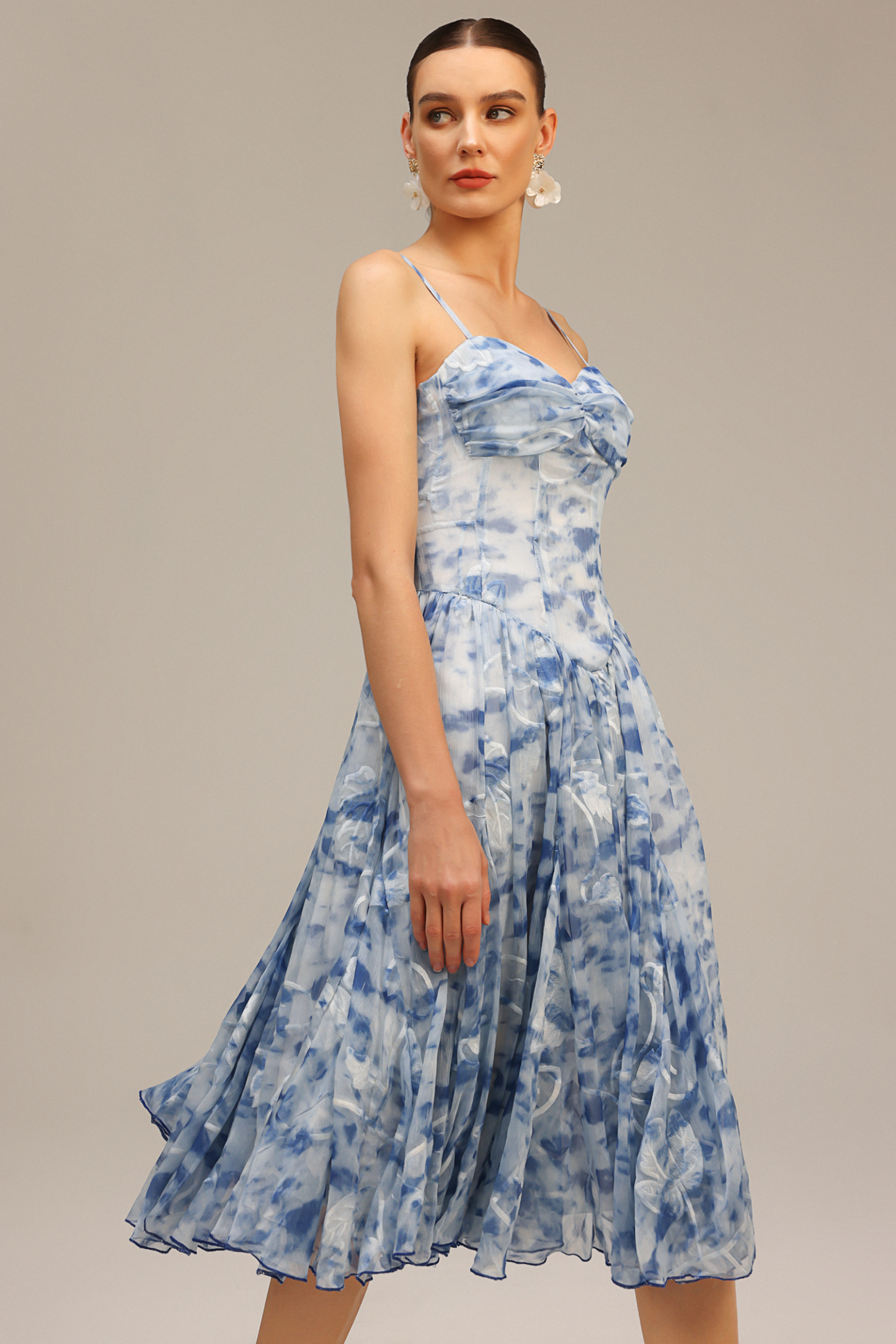 Lesa Halter Floral Printed Midi Dress