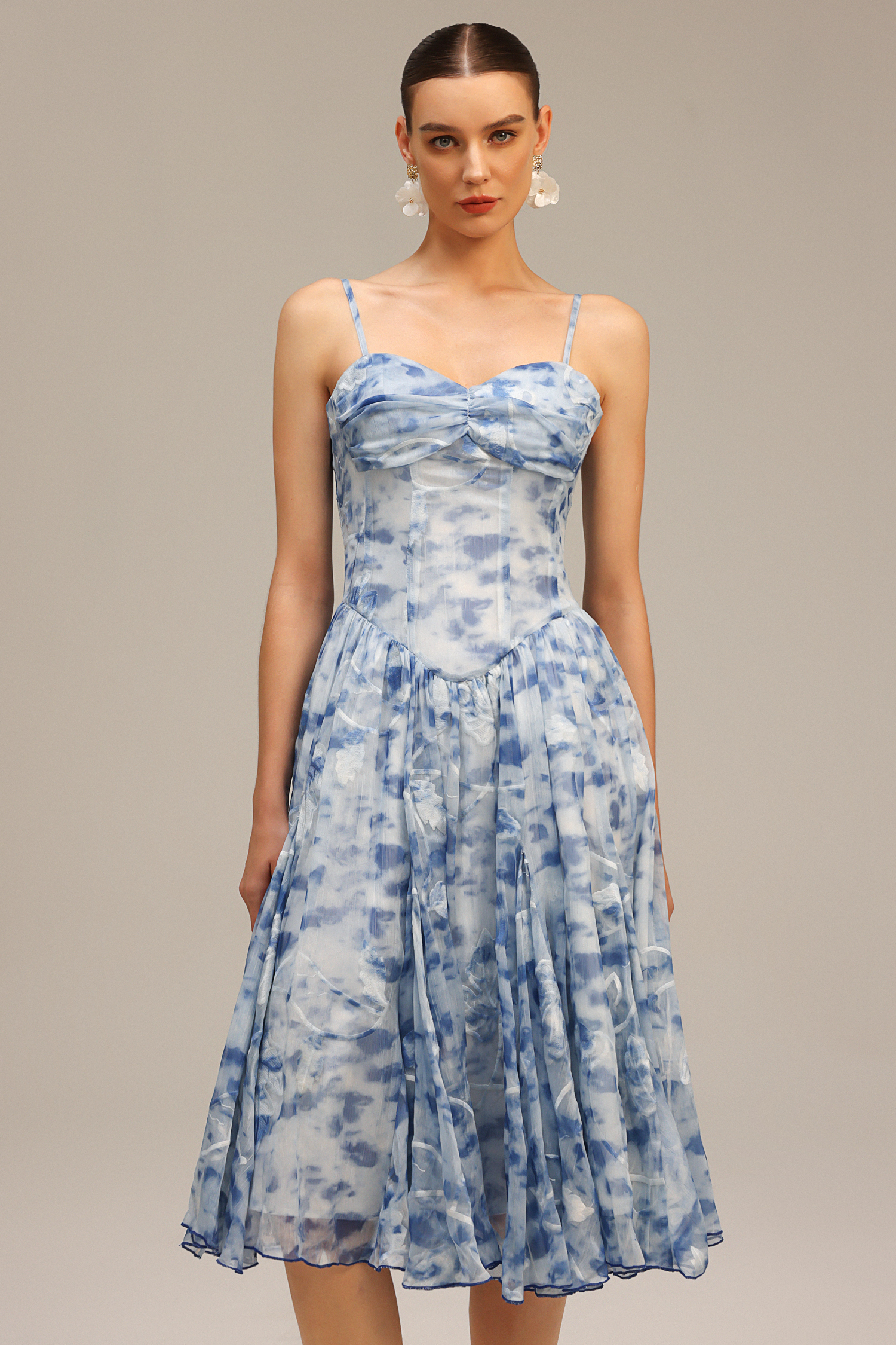 Lesa Halter Floral Printed Midi Dress