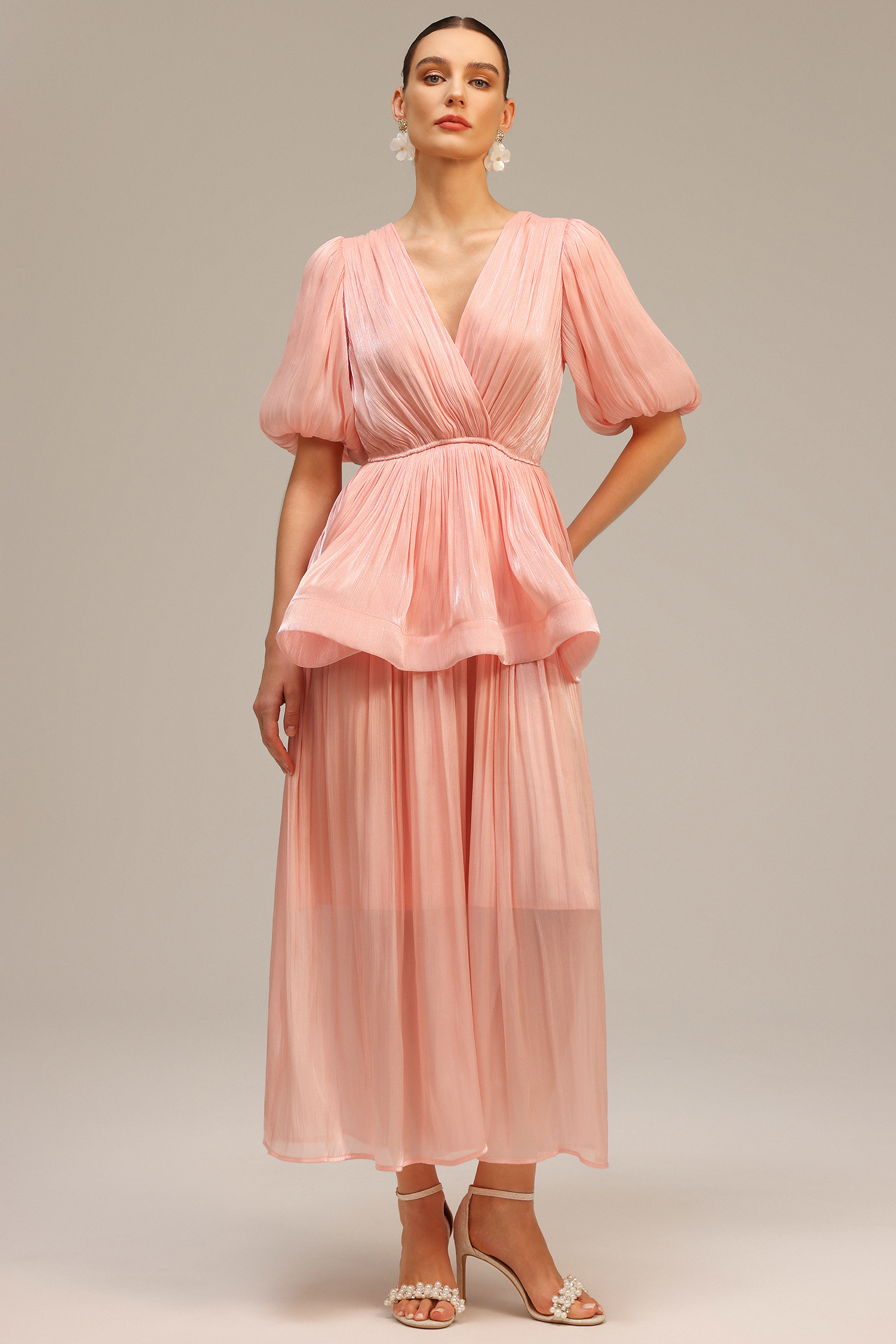 Sekani Elbow Sleeve Folds Maxi Dress