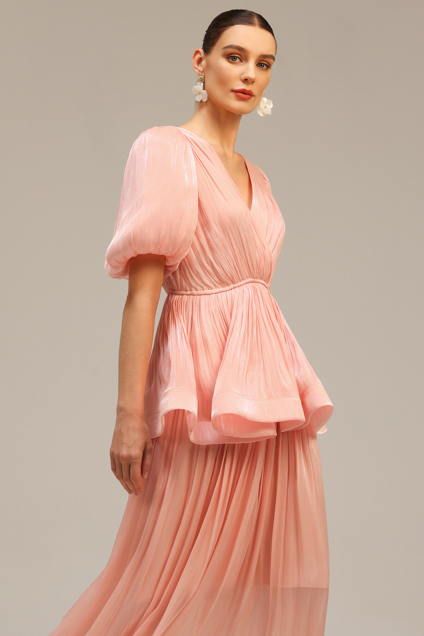 Sekani Elbow Sleeve Folds Maxi Dress