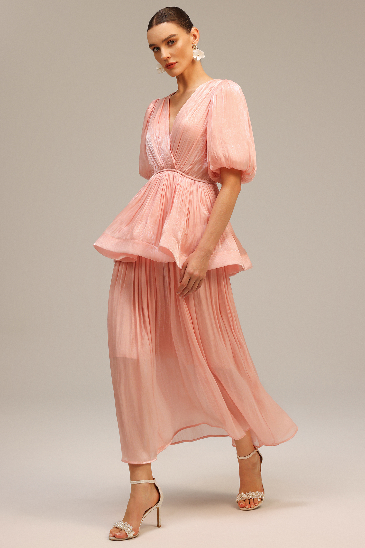 Sekani Elbow Sleeve Folds Maxi Dress