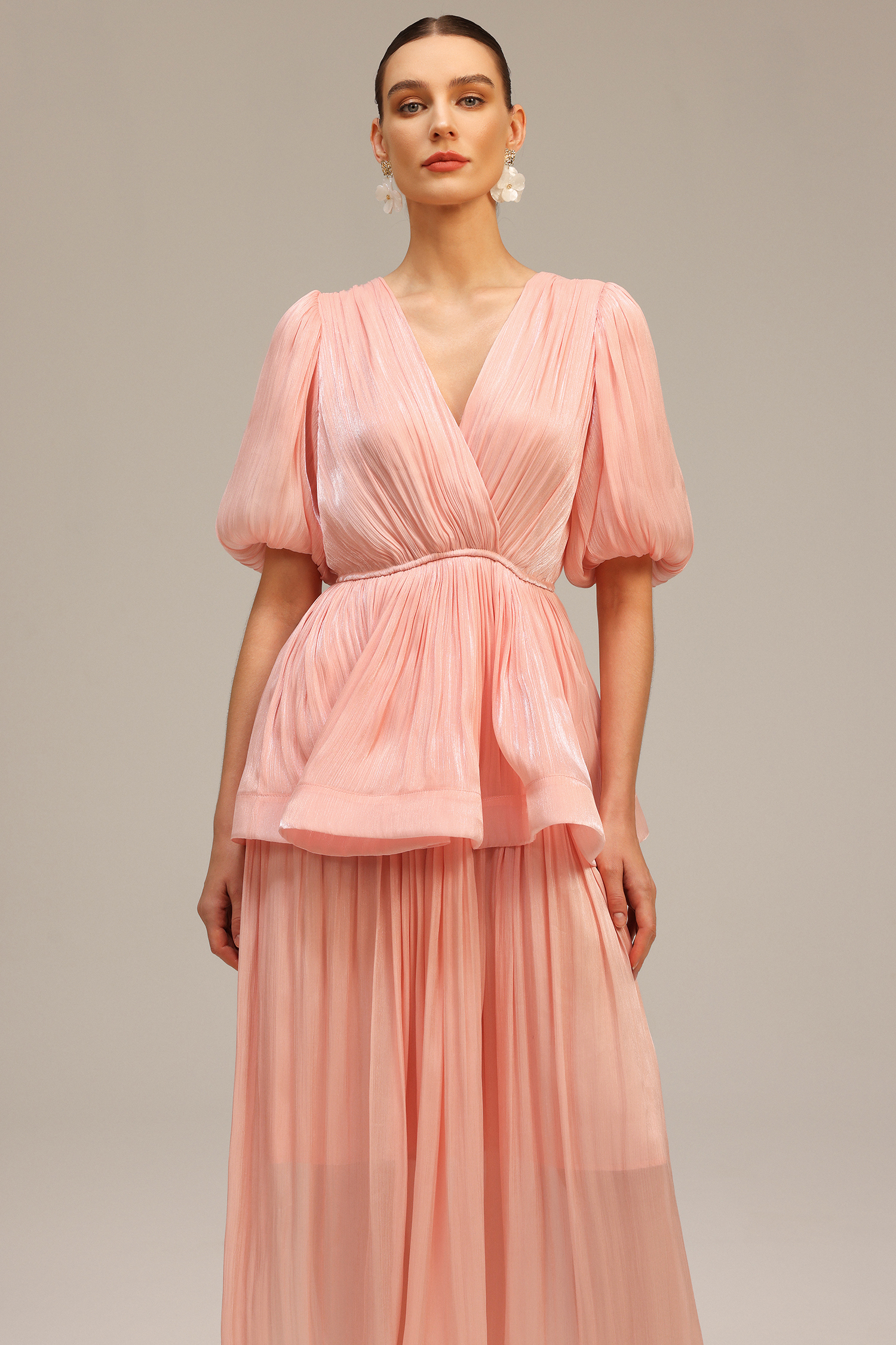 Sekani Elbow Sleeve Folds Maxi Dress
