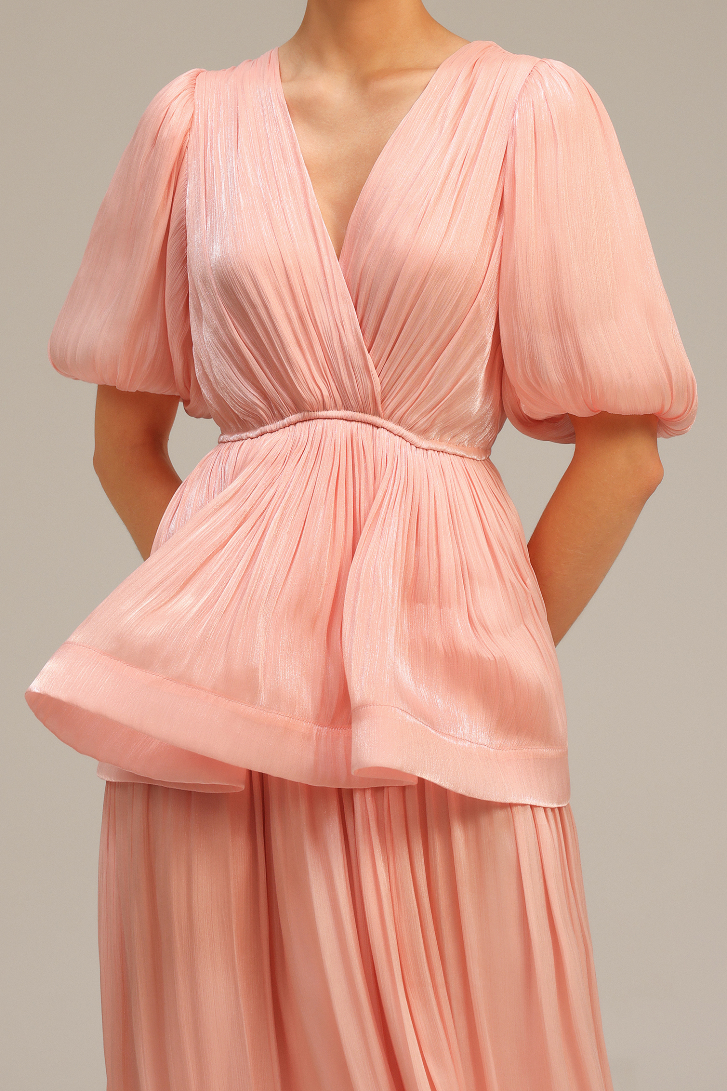 Sekani Elbow Sleeve Folds Maxi Dress