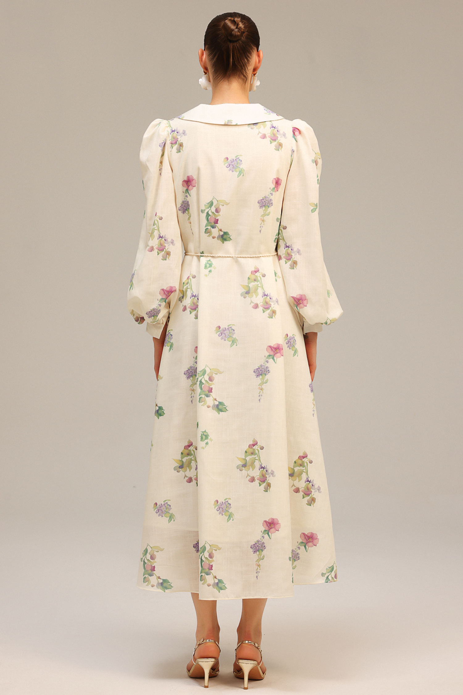 Stolen Long Sleeves Bowknot Floral Printed Maxi Dress
