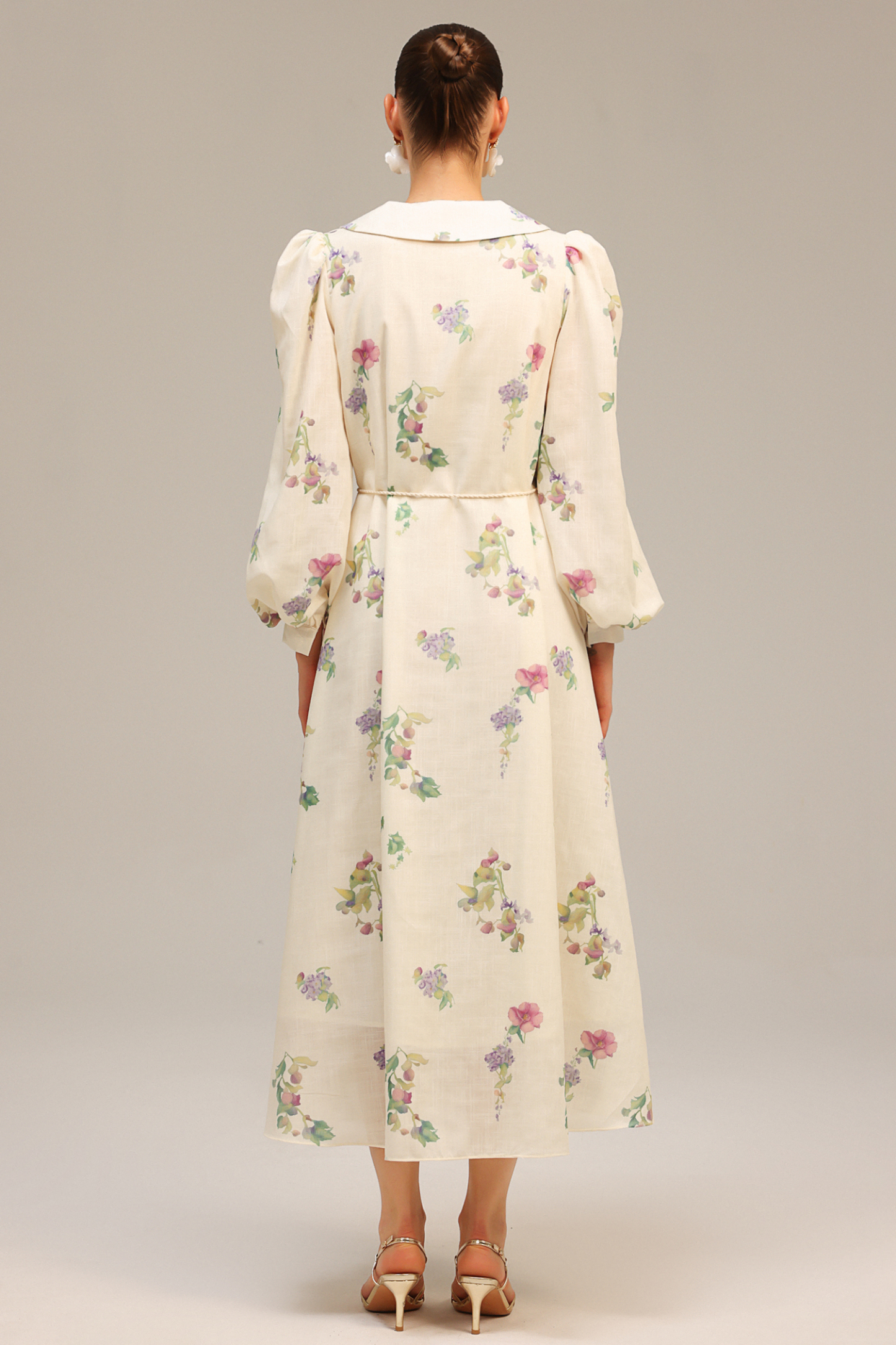 Stolen Long Sleeves Bowknot Floral Printed Maxi Dress