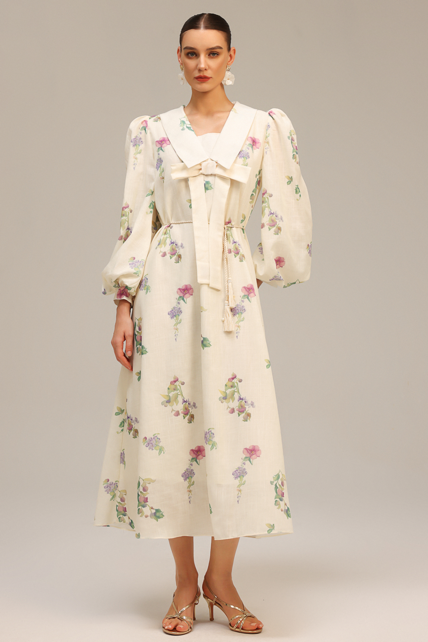 Stolen Long Sleeves Bowknot Floral Printed Maxi Dress