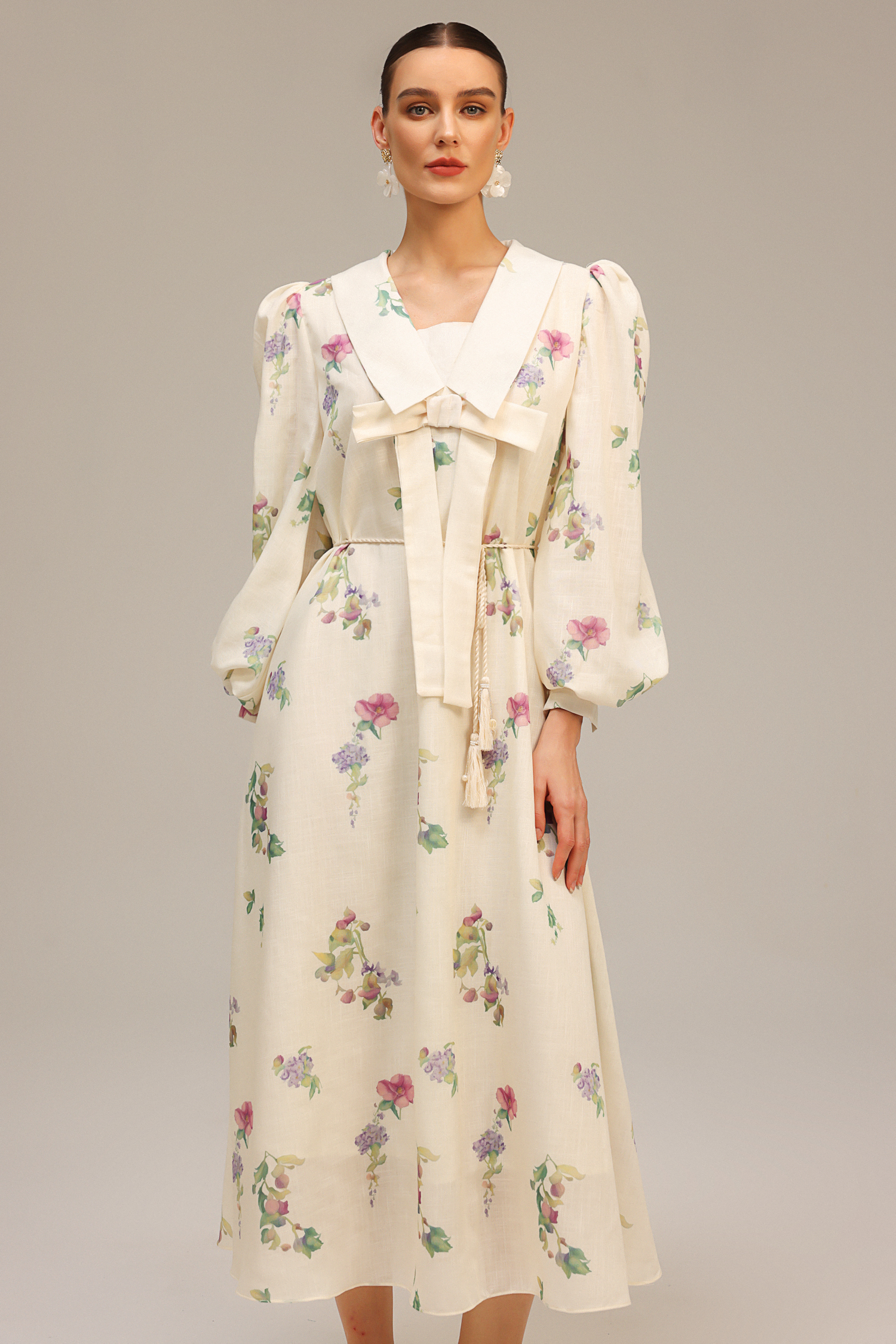 Stolen Long Sleeves Bowknot Floral Printed Maxi Dress