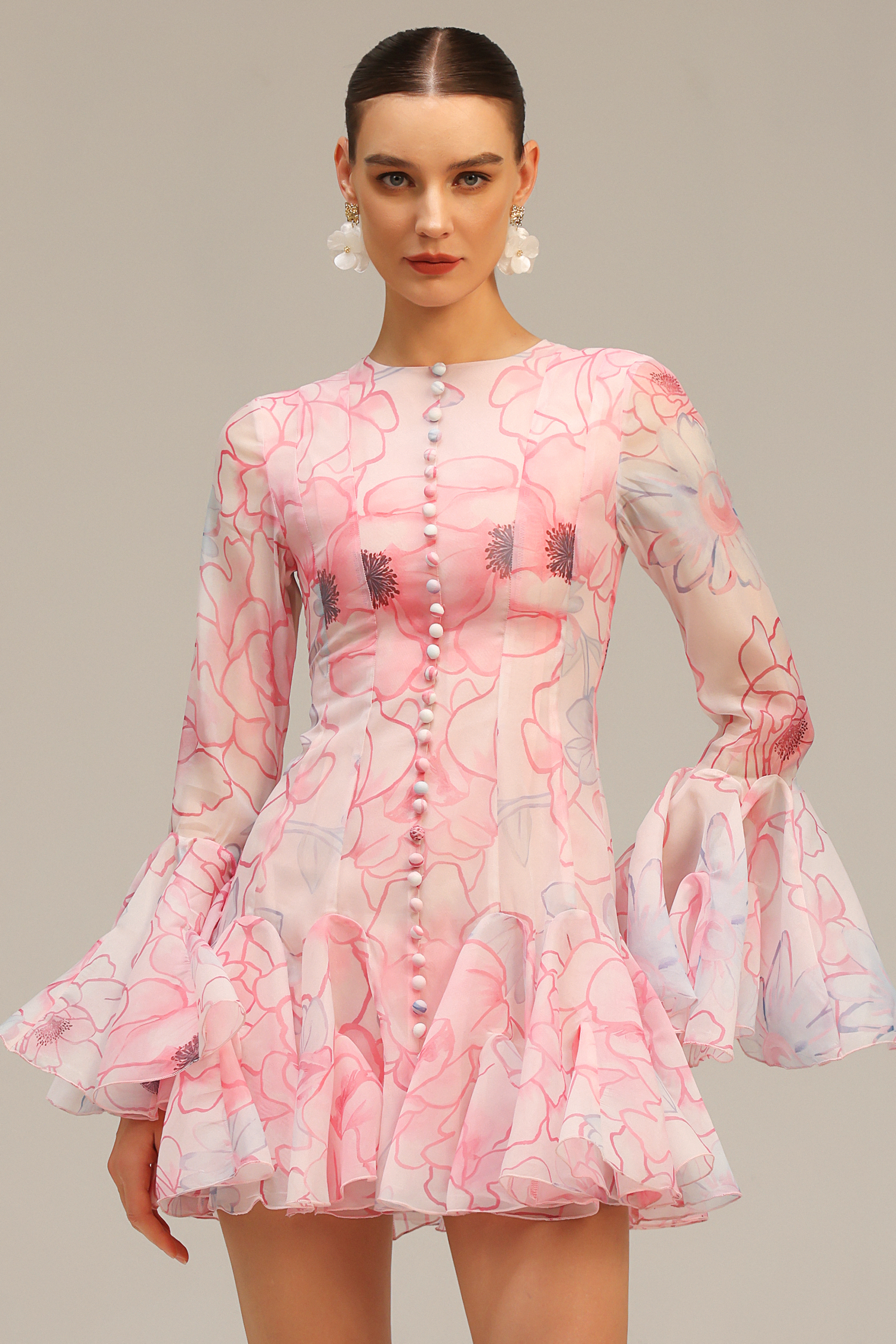 Genevieve Long Sleeves Floral Printed Mini Dress