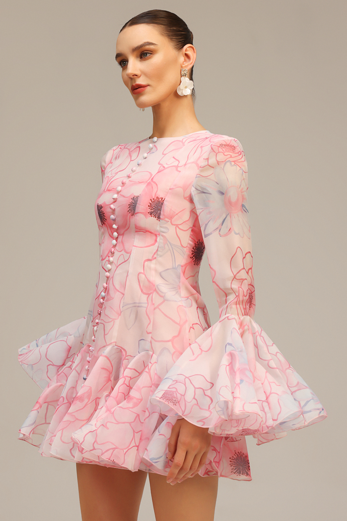 Genevieve Long Sleeves Floral Printed Mini Dress