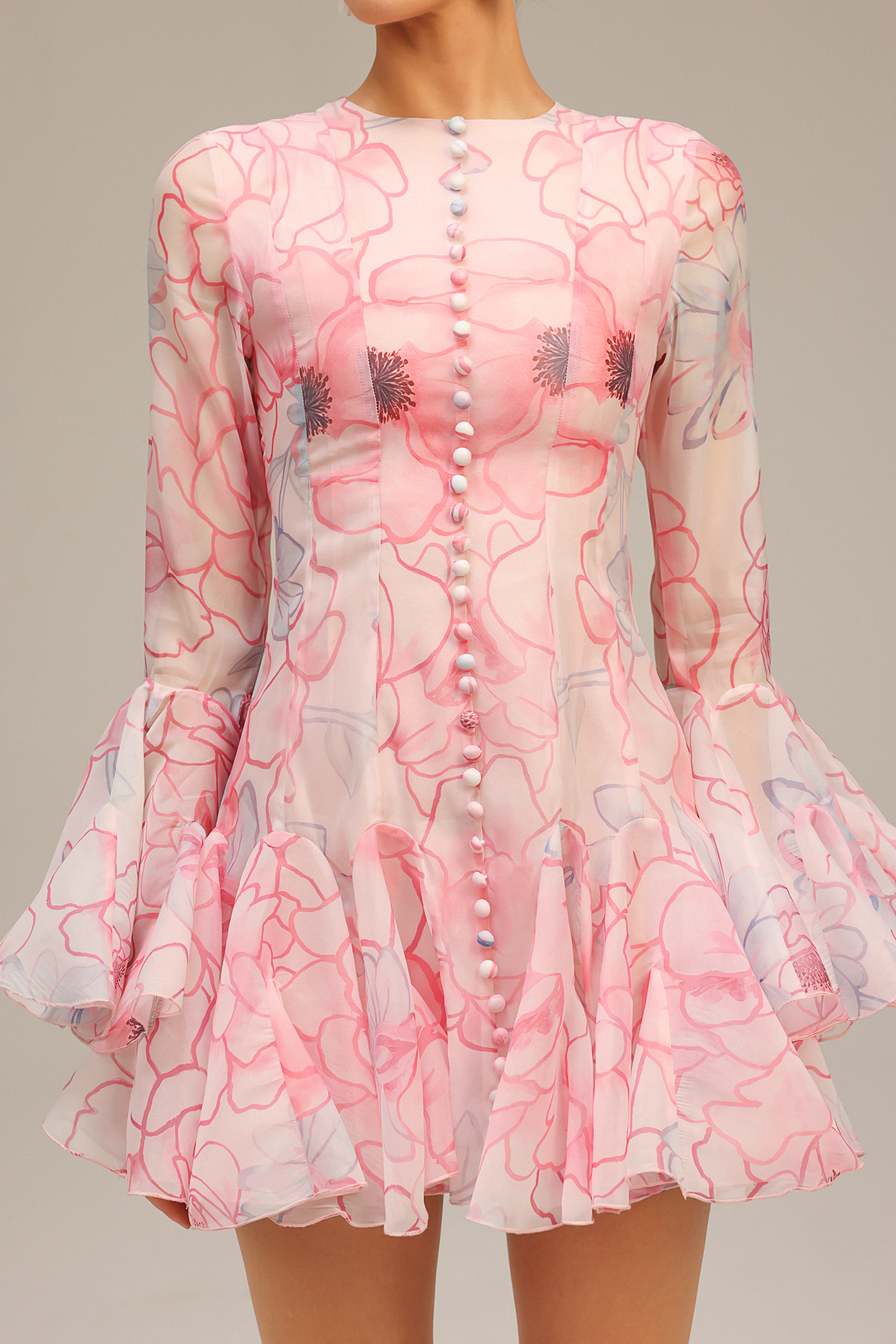 Genevieve Long Sleeves Floral Printed Mini Dress