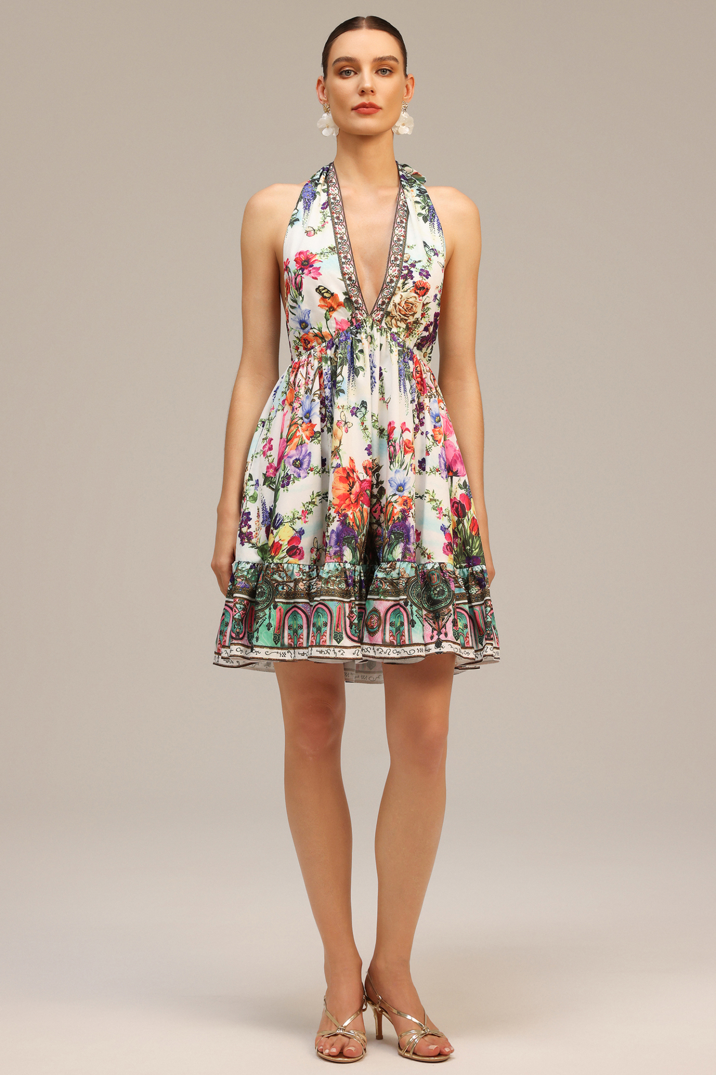 Emier V-neck Floral Printed Mini Dress