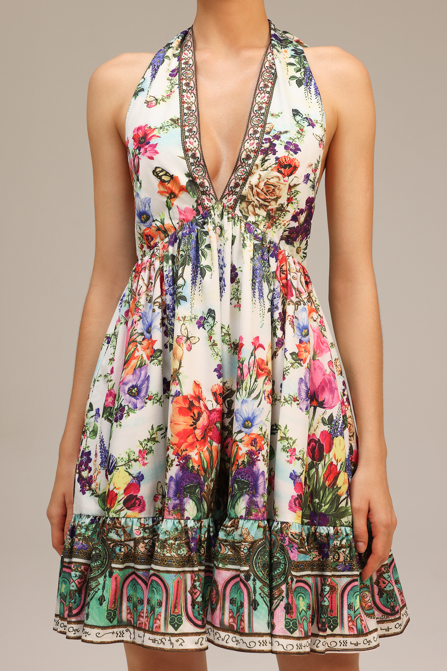 Emier V-neck Floral Printed Mini Dress