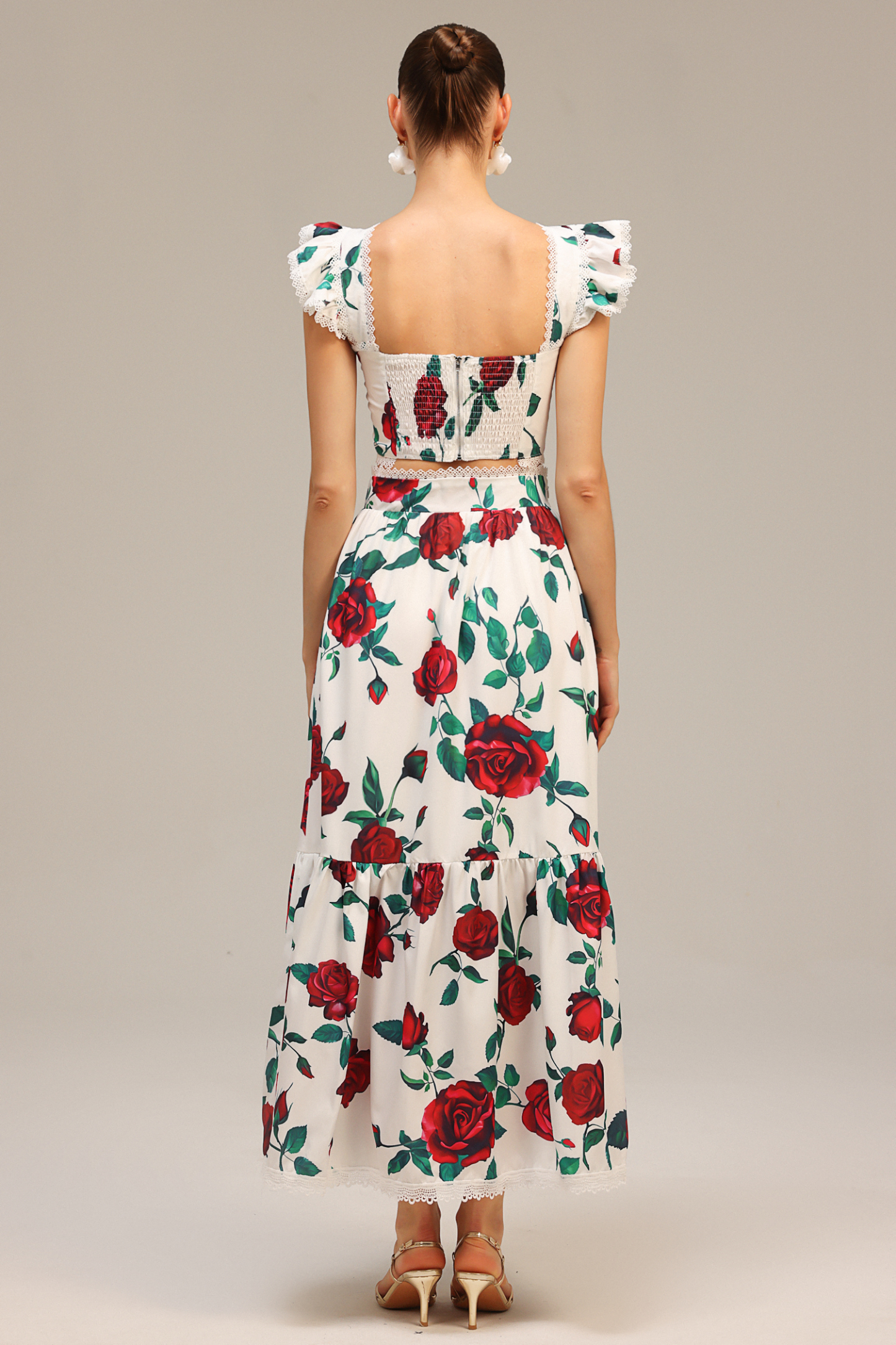 Huresa Sleeveless Floral Printed Top And Skirt Two-Piece Set