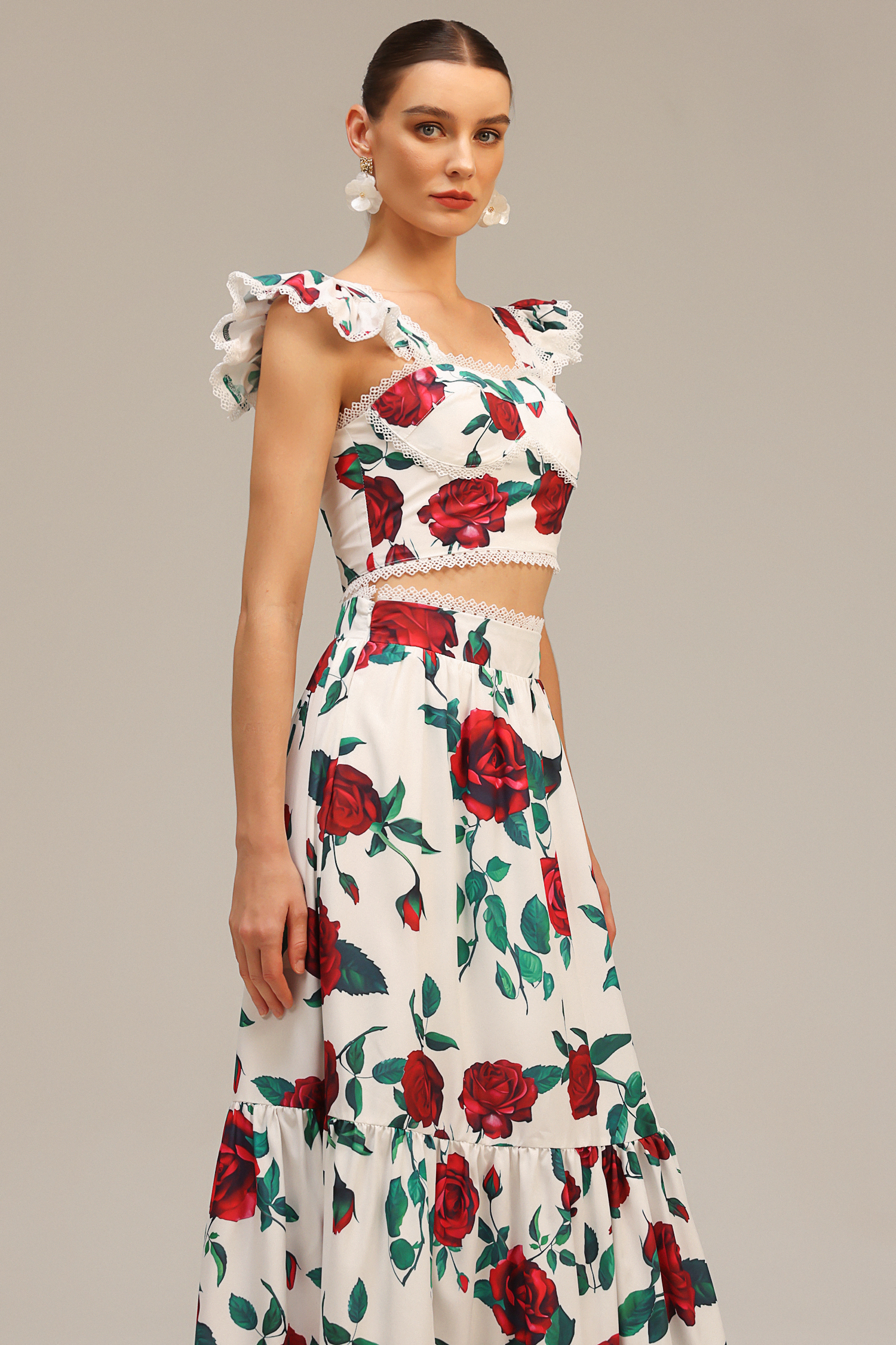 Huresa Sleeveless Floral Printed Top And Skirt Two-Piece Set