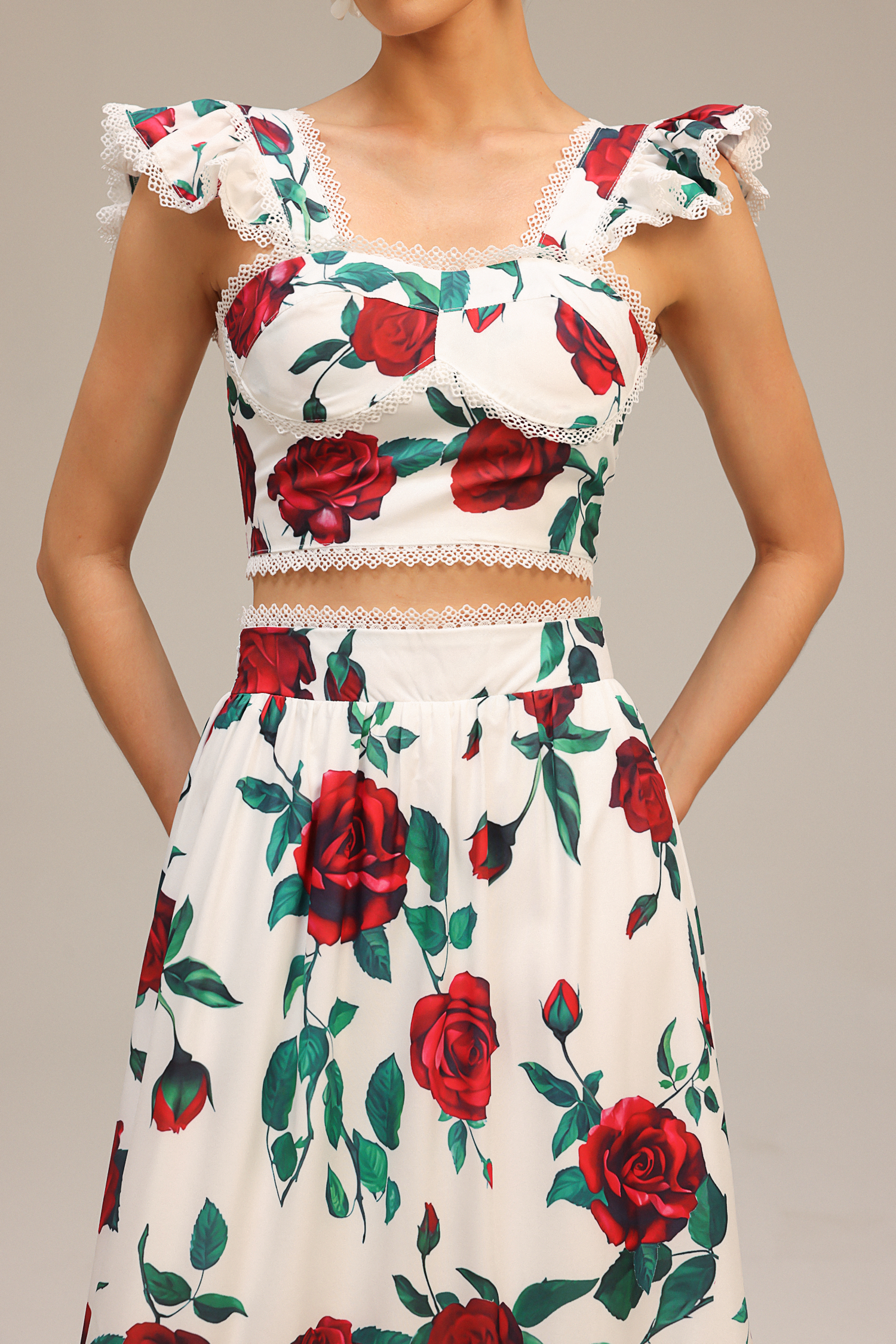Huresa Sleeveless Floral Printed Top And Skirt Two-Piece Set