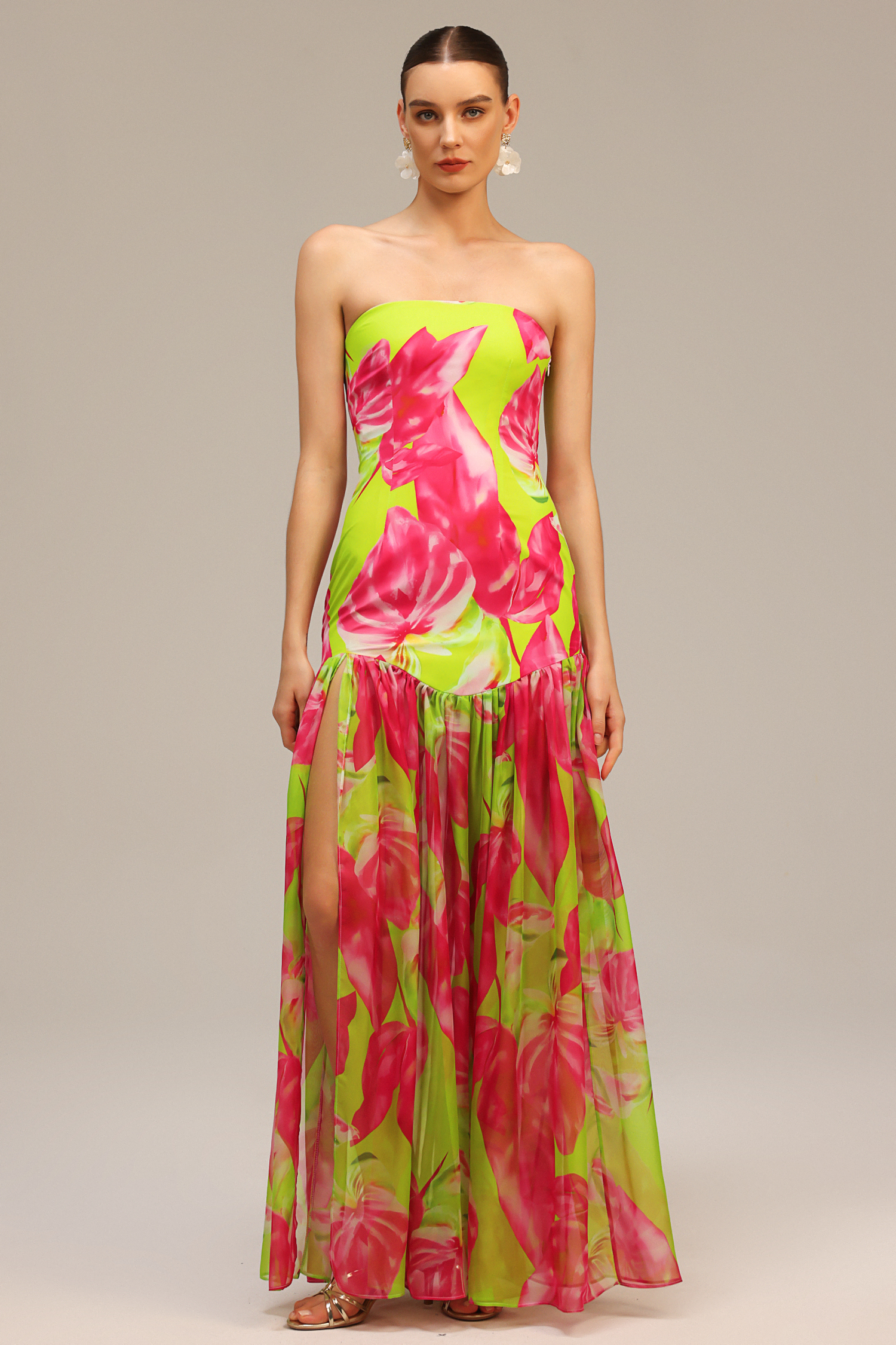 Fern Sleeveless Printed High Slit Maxi Dress