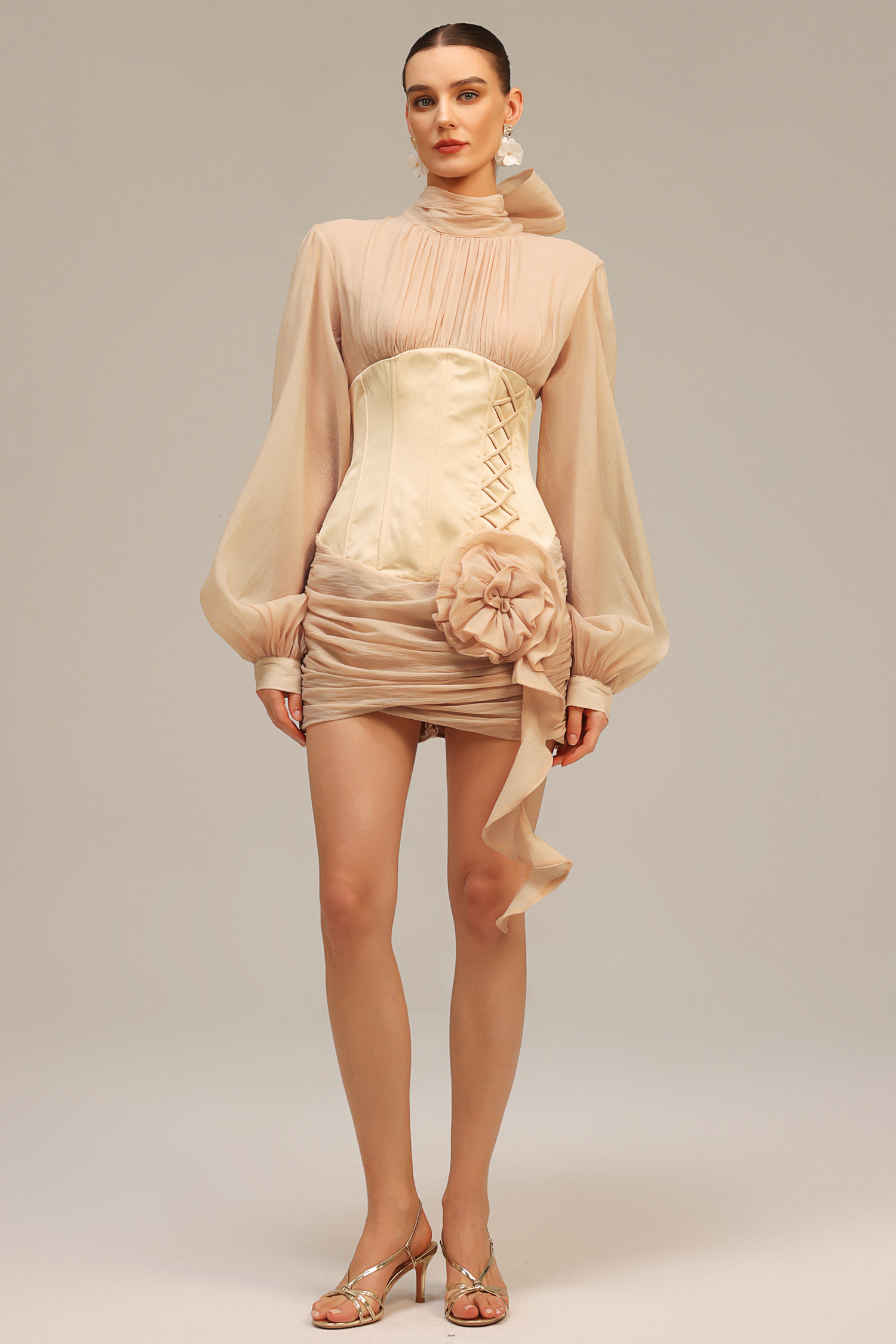 Janka Long Sleeves Flower Mini Dress