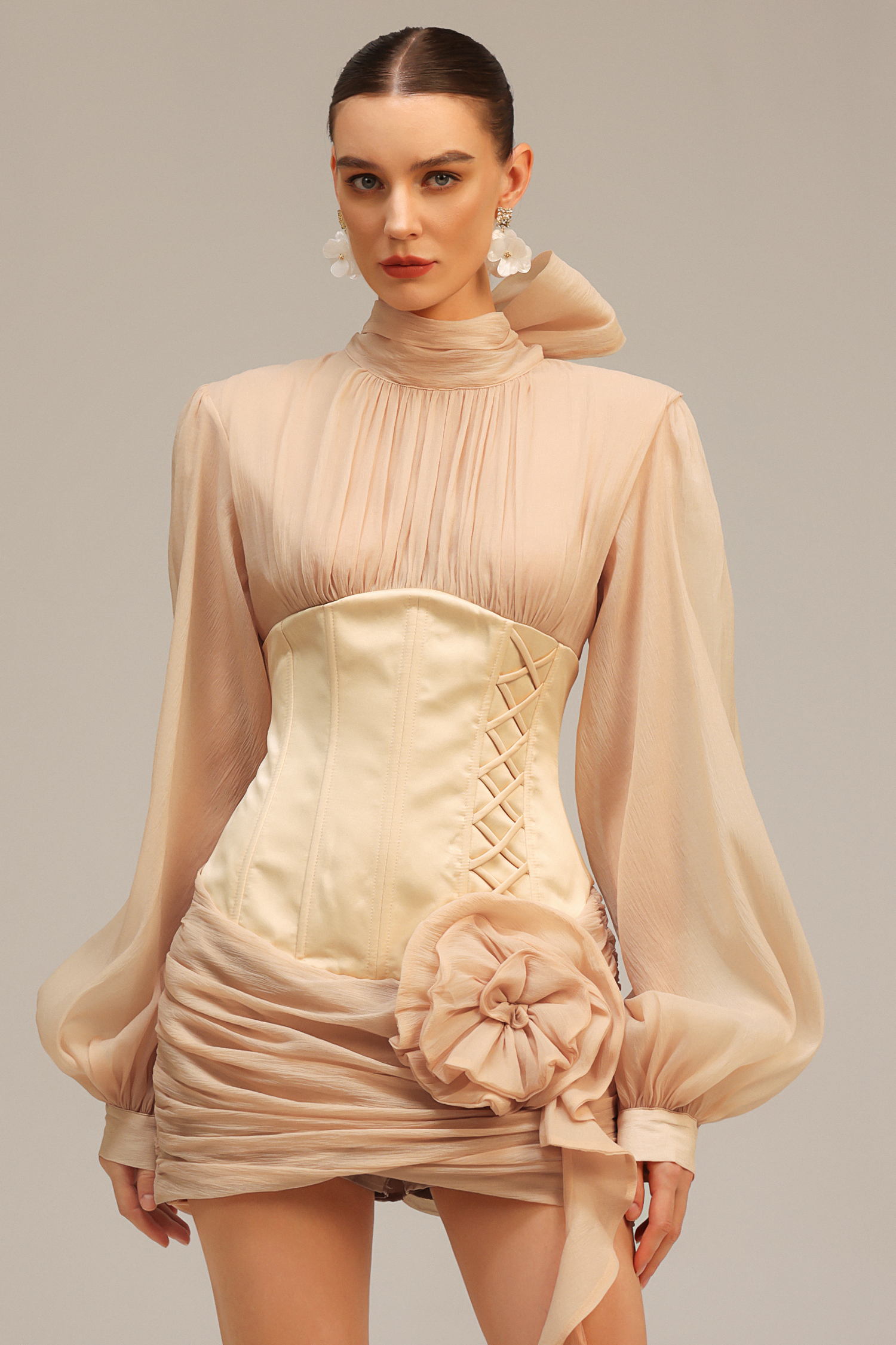 Janka Long Sleeves Flower Mini Dress