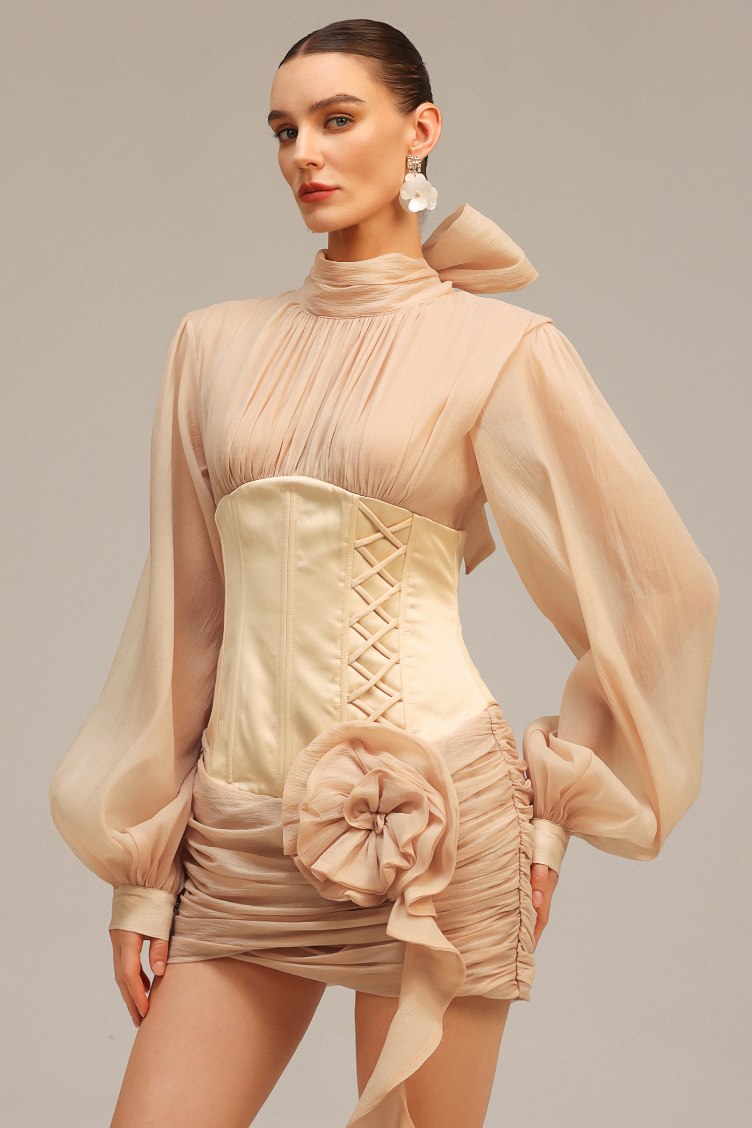 Janka Long Sleeves Flower Mini Dress