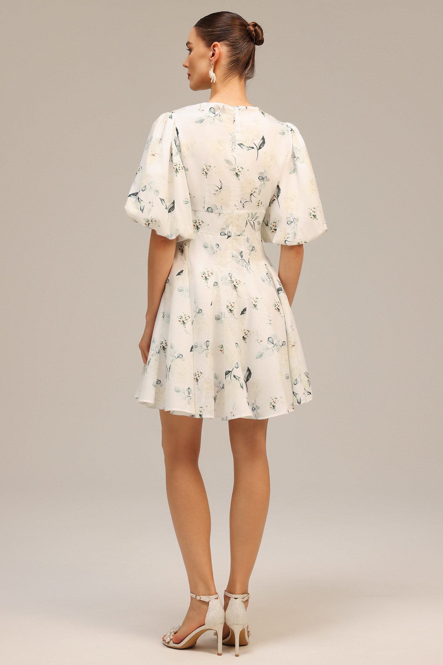 Jayne V-Neck Puff Sleeves Floral Printed Mini Dress