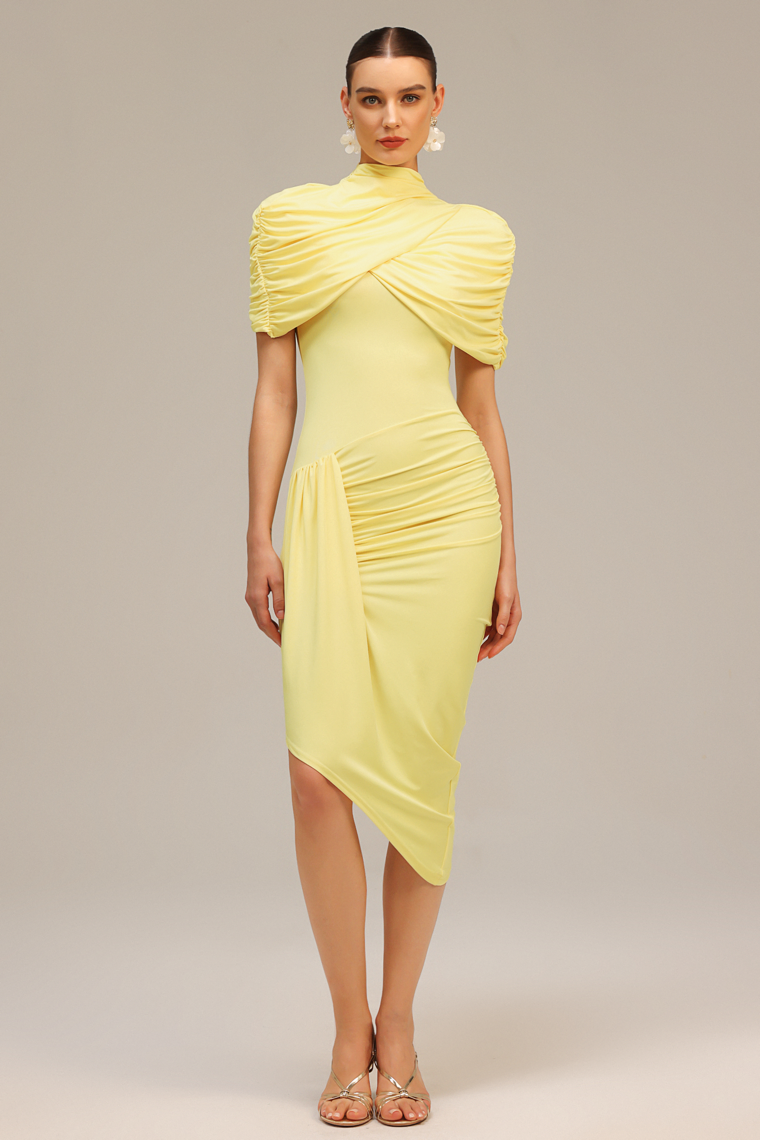 Valri Asymmetric Folds Midi Dress