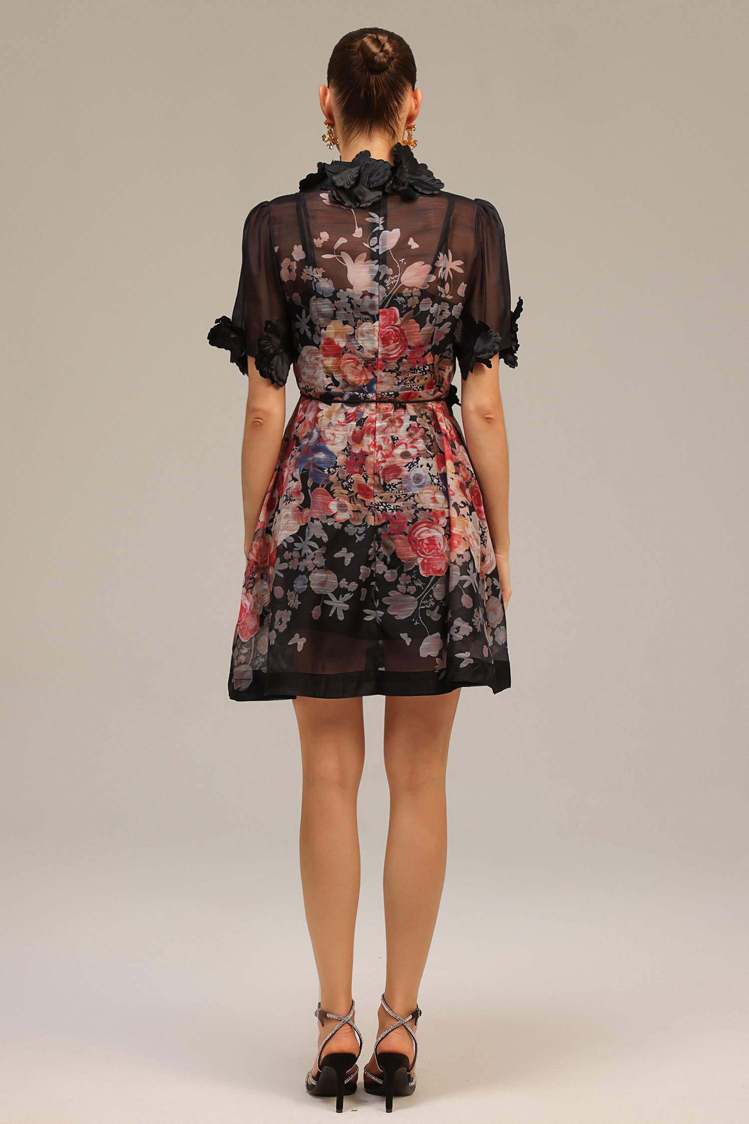 Sakude Short Sleeves Flowers Printed Mini Dress