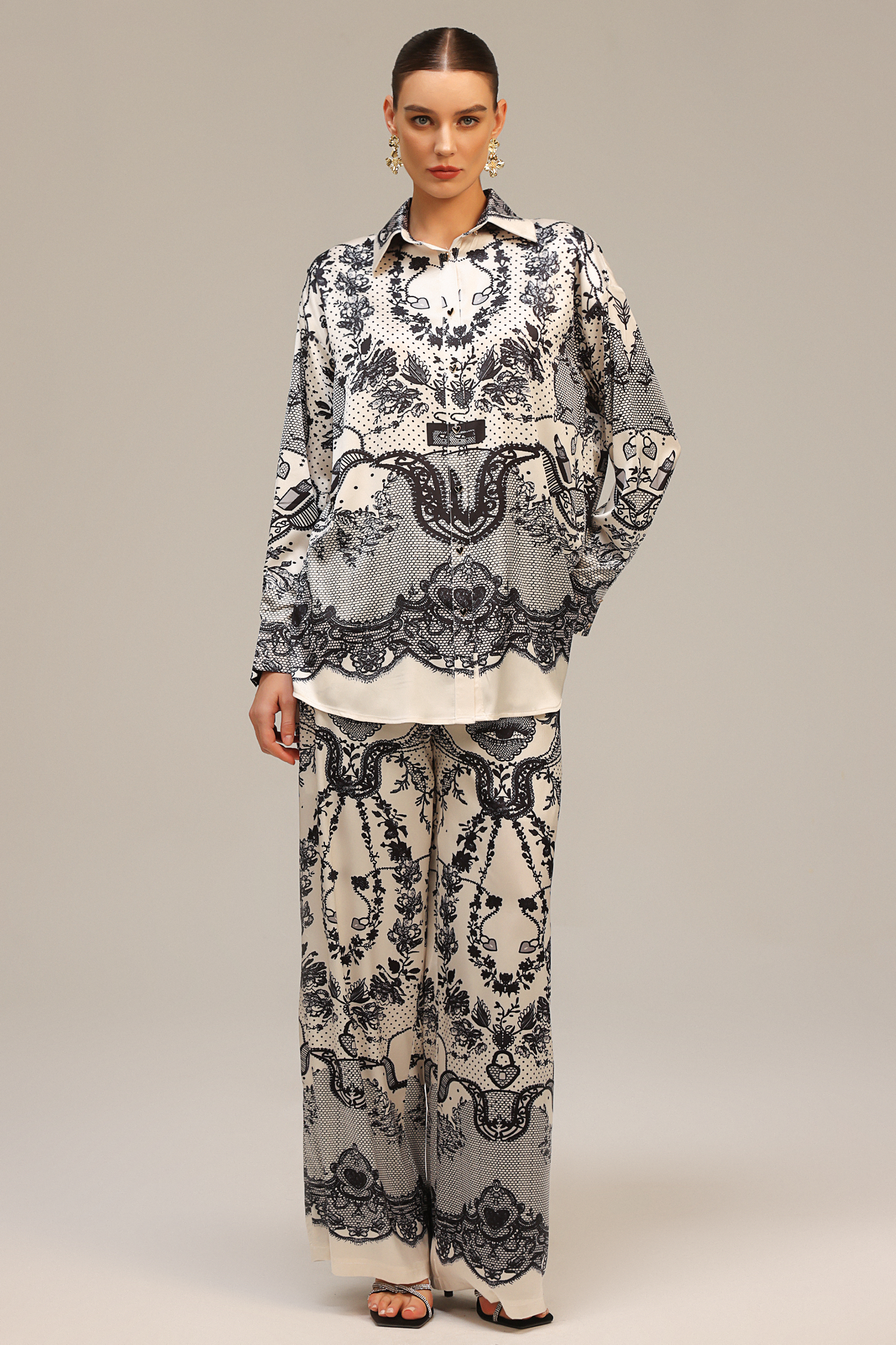 Inbar Long Sleeves Printed Top And Pants Two-Piece Set