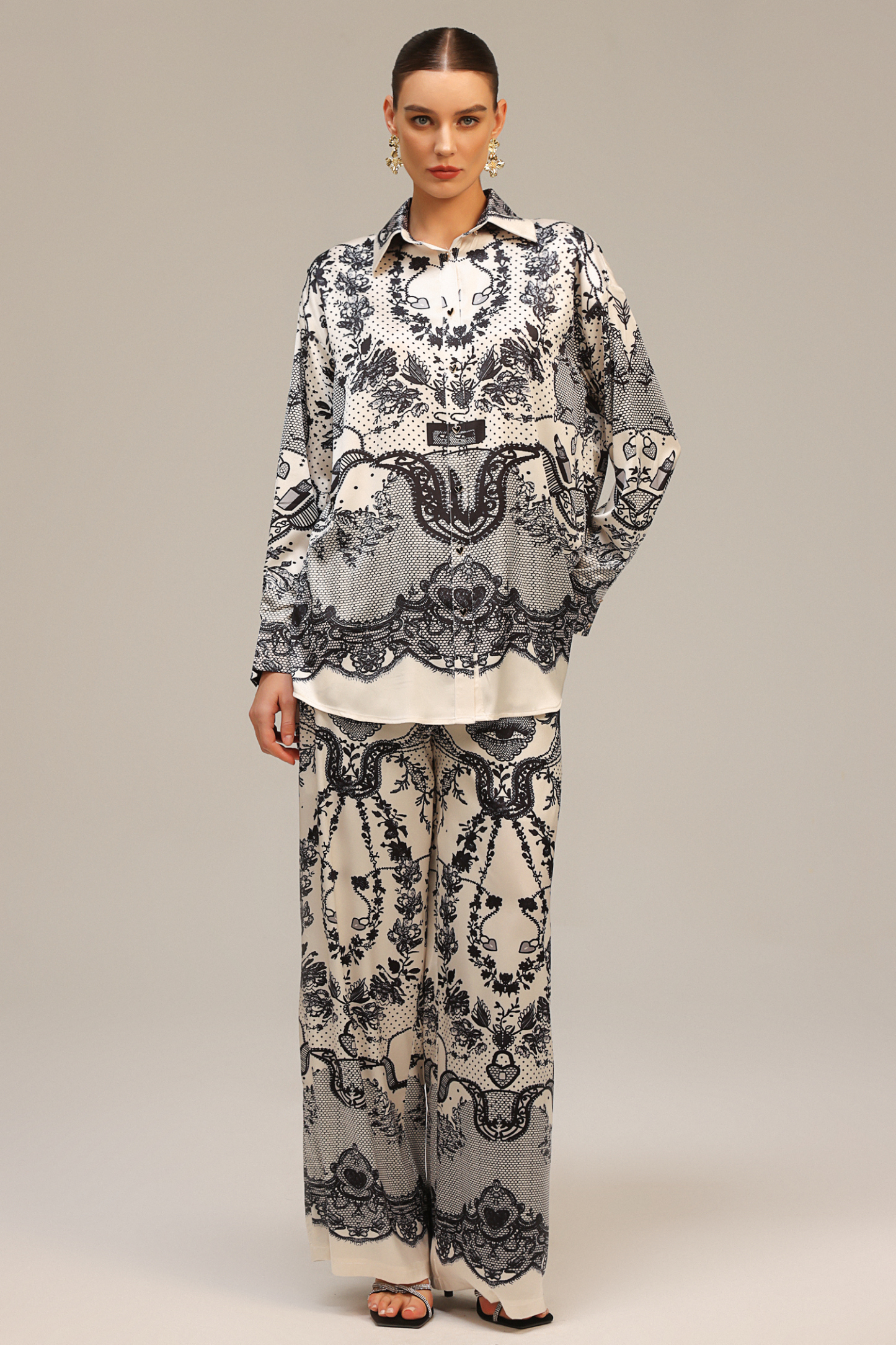 Inbar Long Sleeves Printed Top And Pants Two-Piece Set