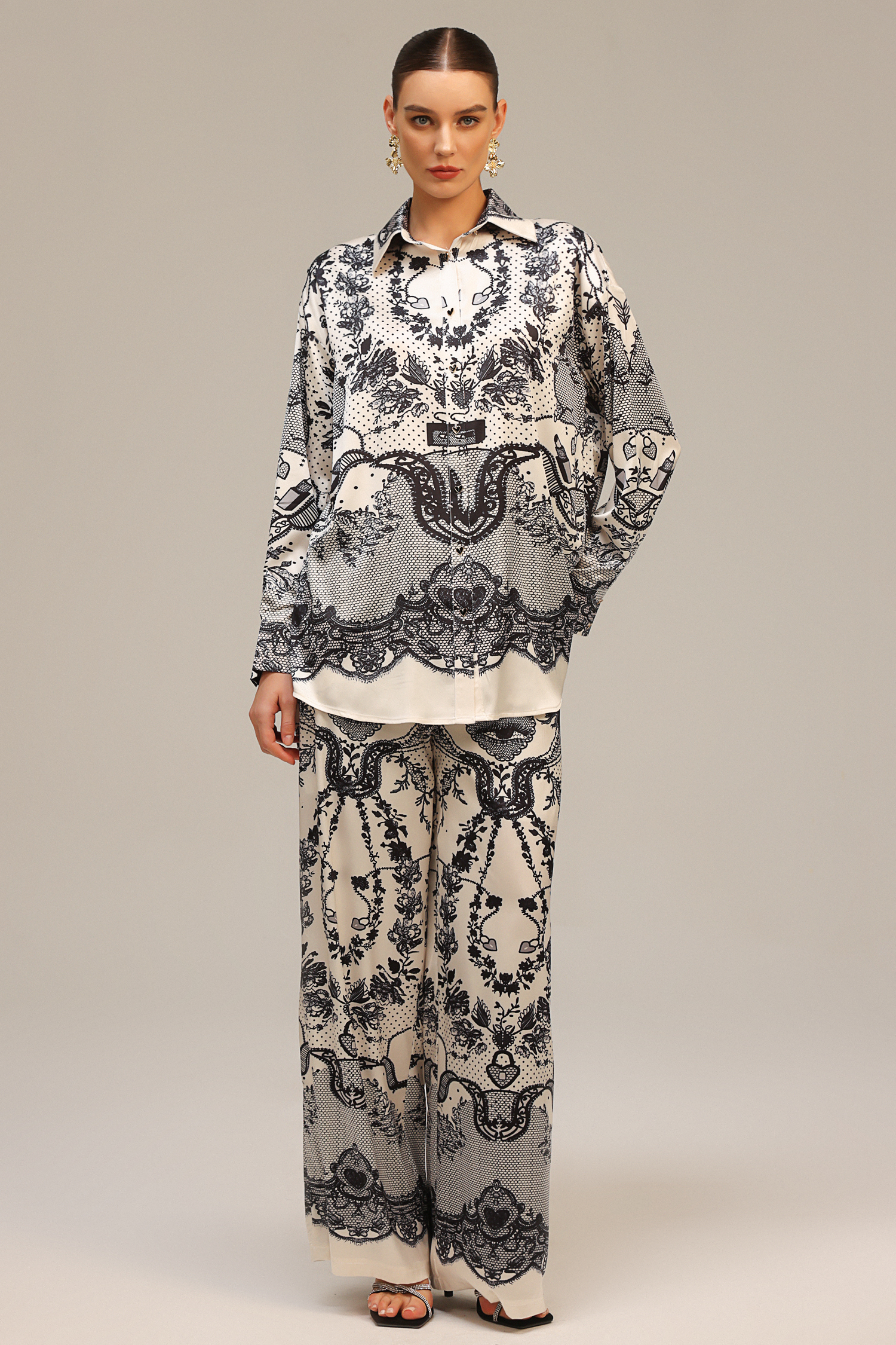 Inbar Long Sleeves Printed Top And Pants Two-Piece Set