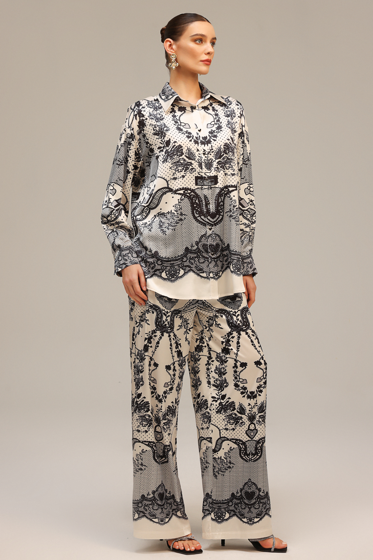 Inbar Long Sleeves Printed Top And Pants Two-Piece Set