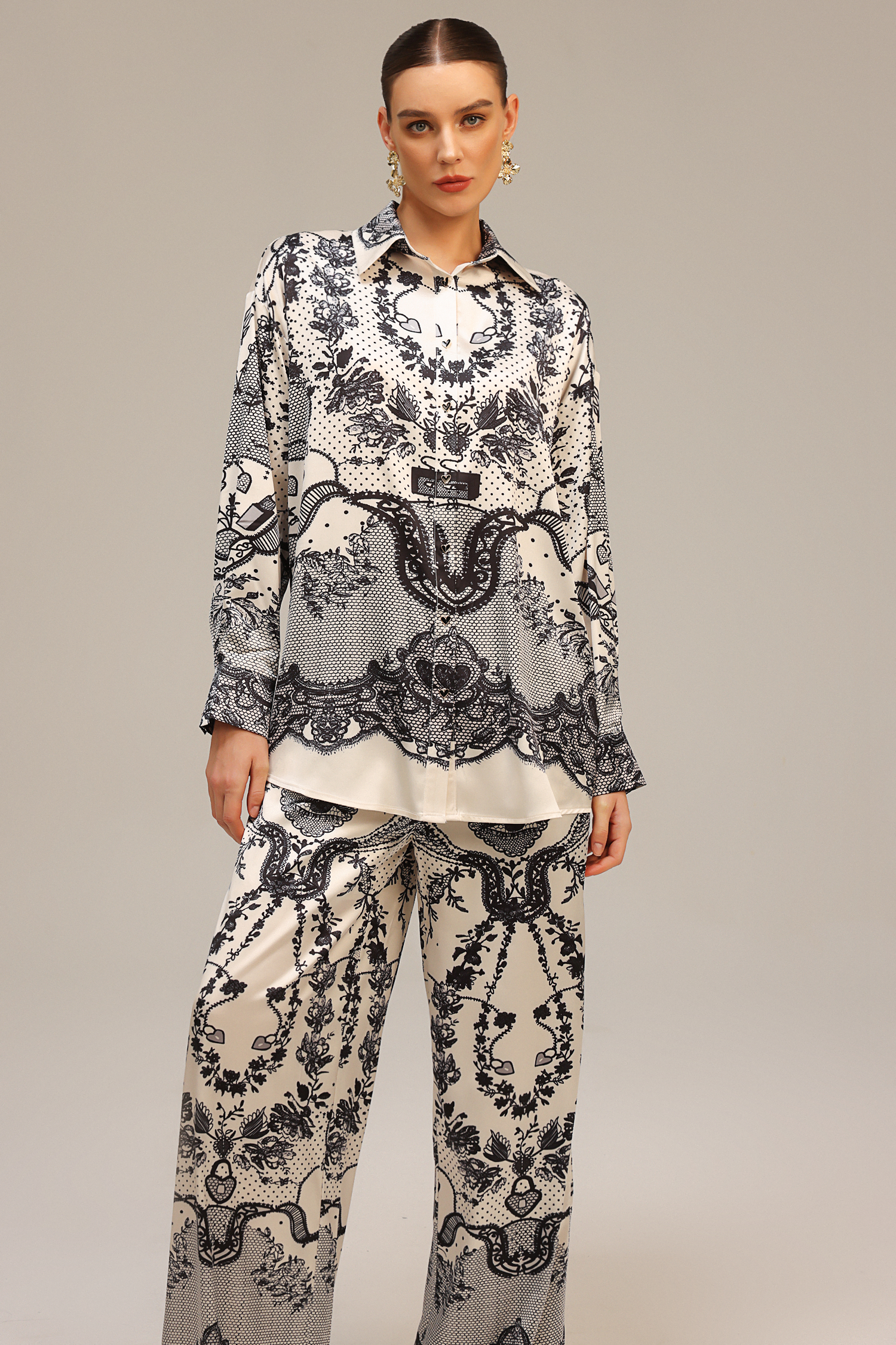 Inbar Long Sleeves Printed Top And Pants Two-Piece Set