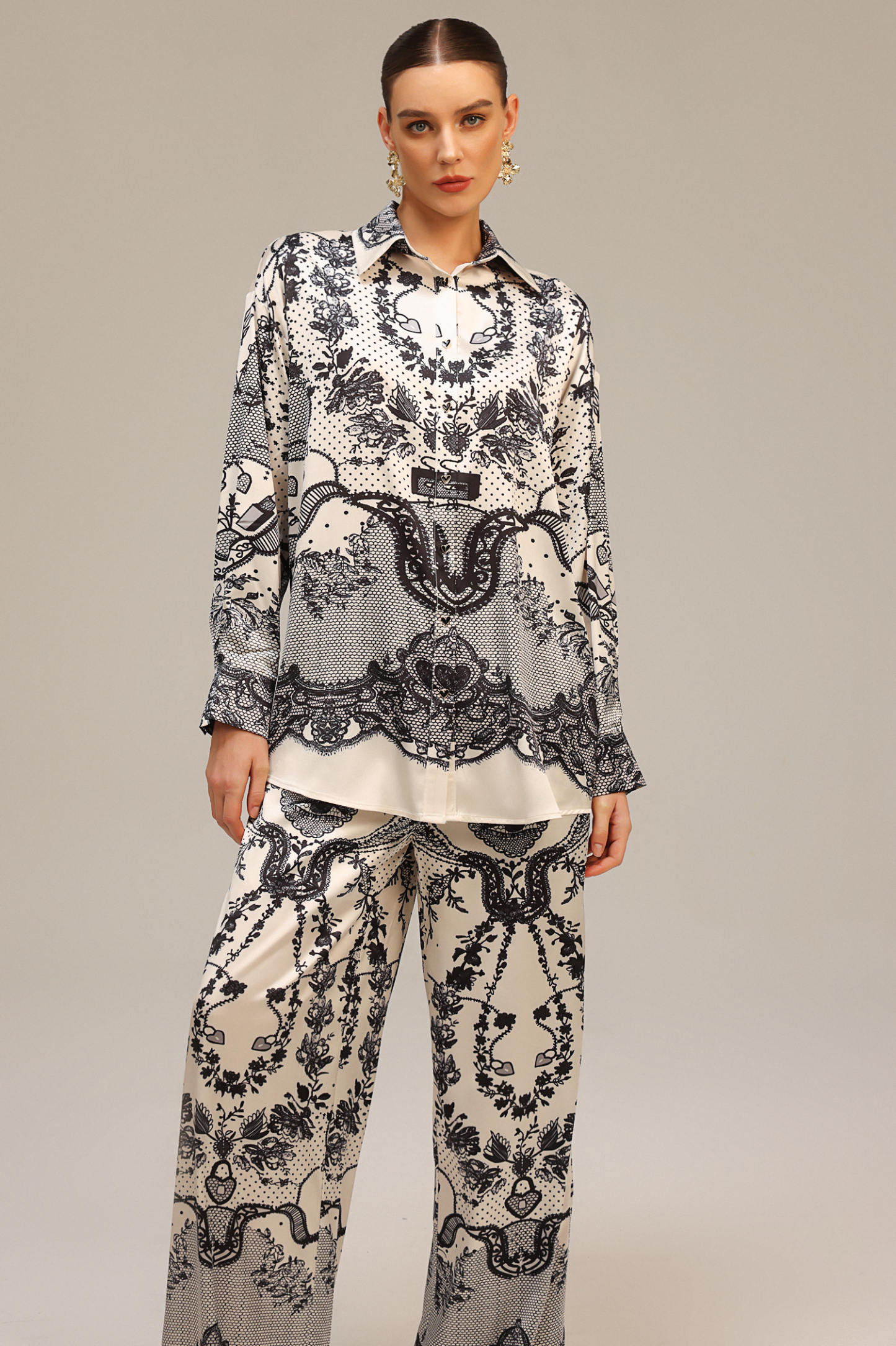 Inbar Long Sleeves Printed Top And Pants Two-Piece Set