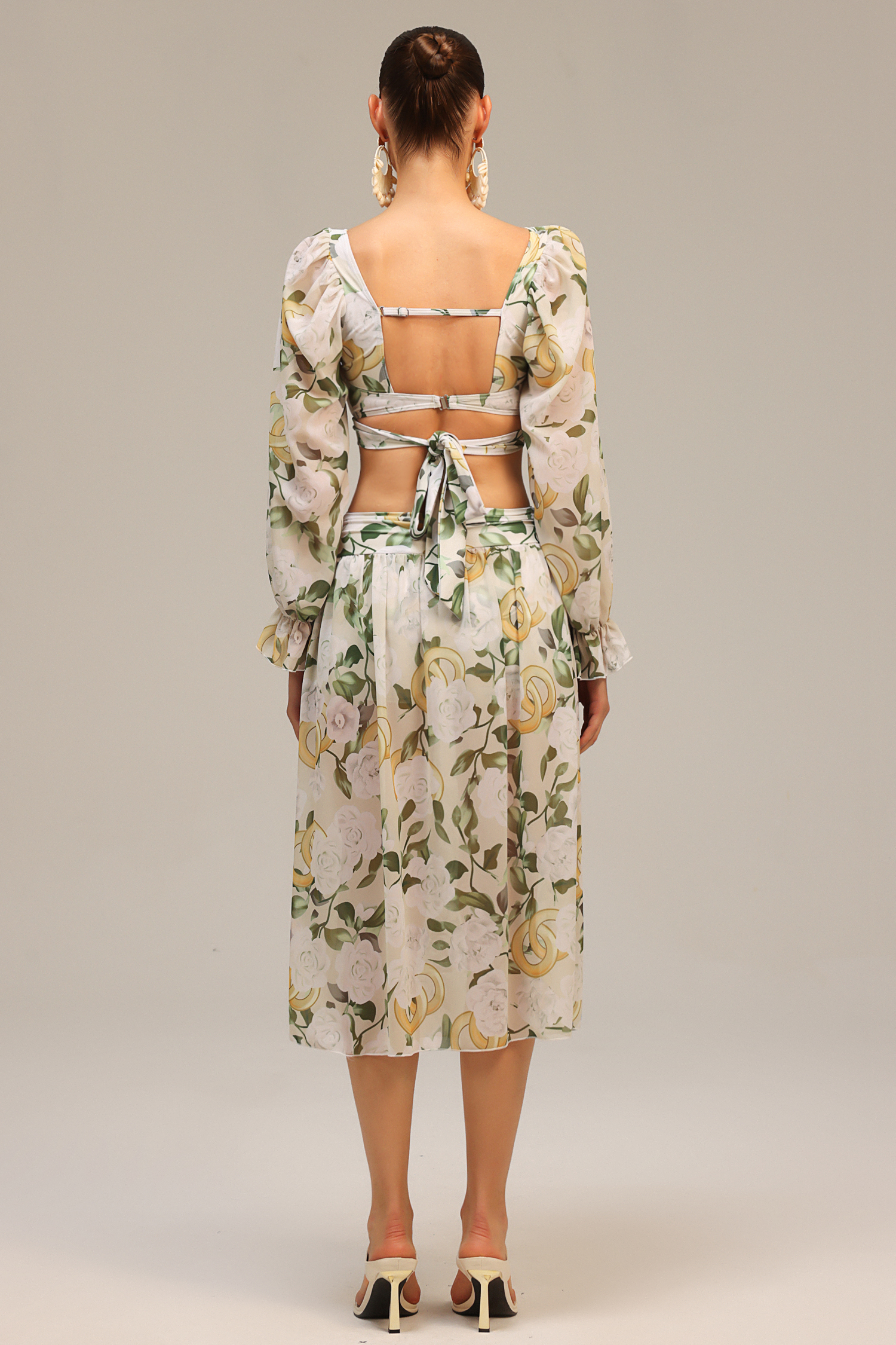 Zeno Long Sleeves Floral Printed Slit Top And Skirt Two-Piece Set