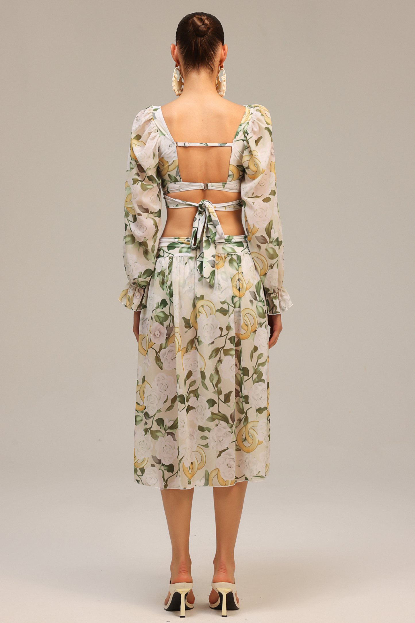 Zeno Long Sleeves Floral Printed Slit Top And Skirt Two-Piece Set