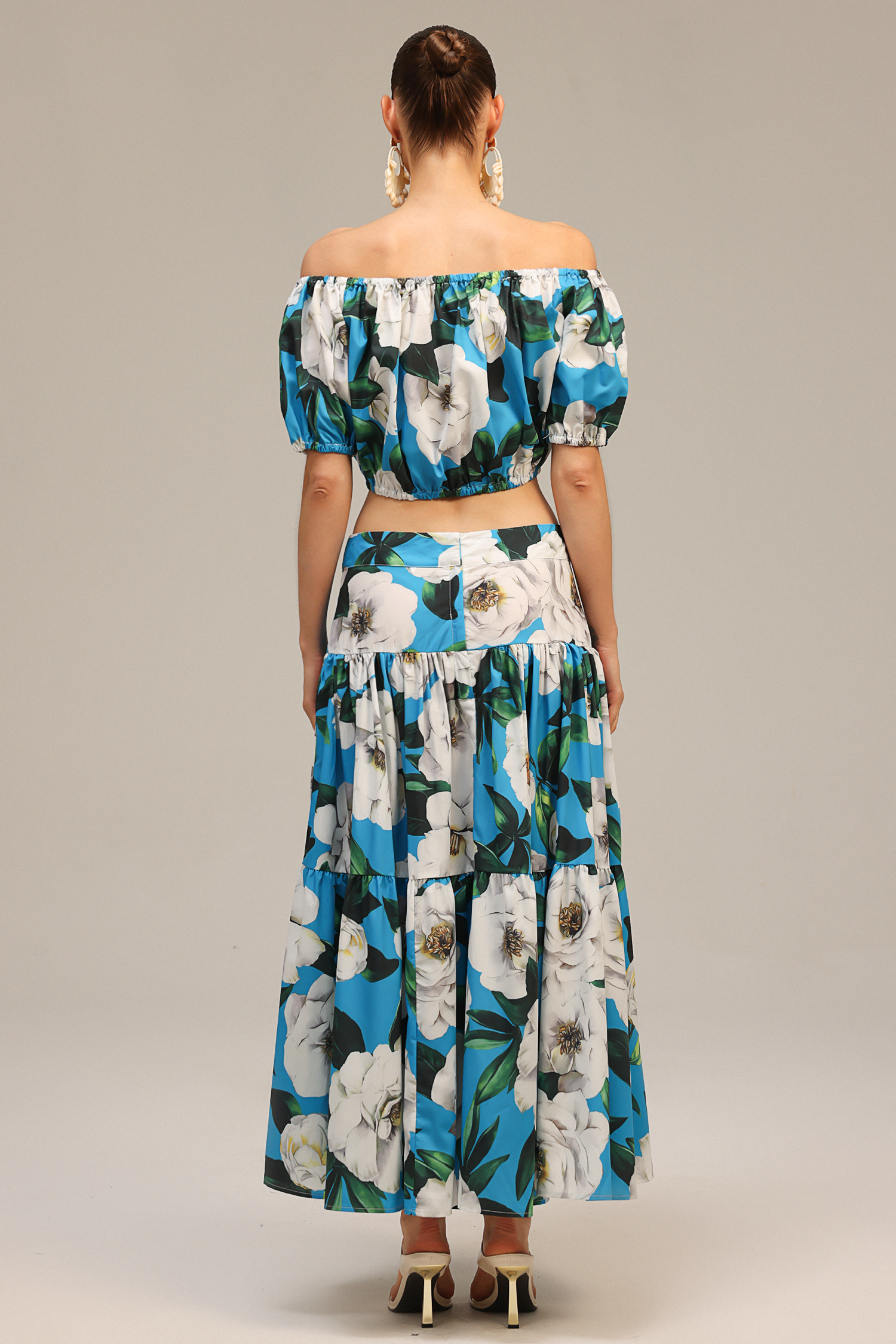 Nikola Off-The-Shoulder Floral Printed Top And Skirt Two-Piece Set